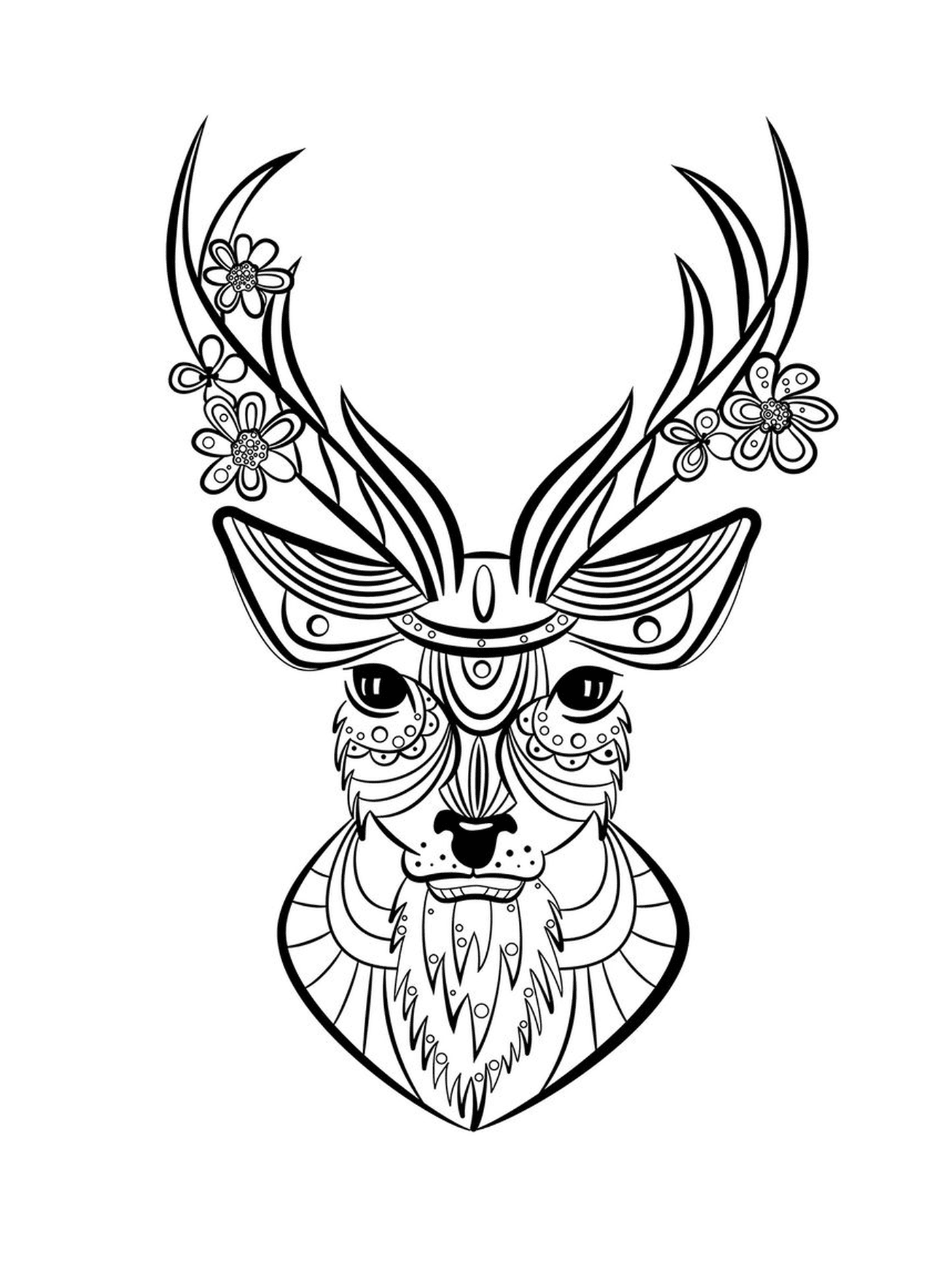  Cerf com uma cabeça decorada com motivos florais 