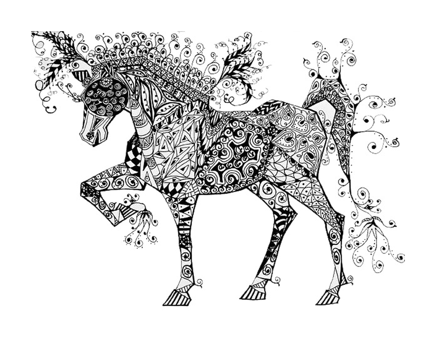  Cavalo de circo com motivos zentangle 