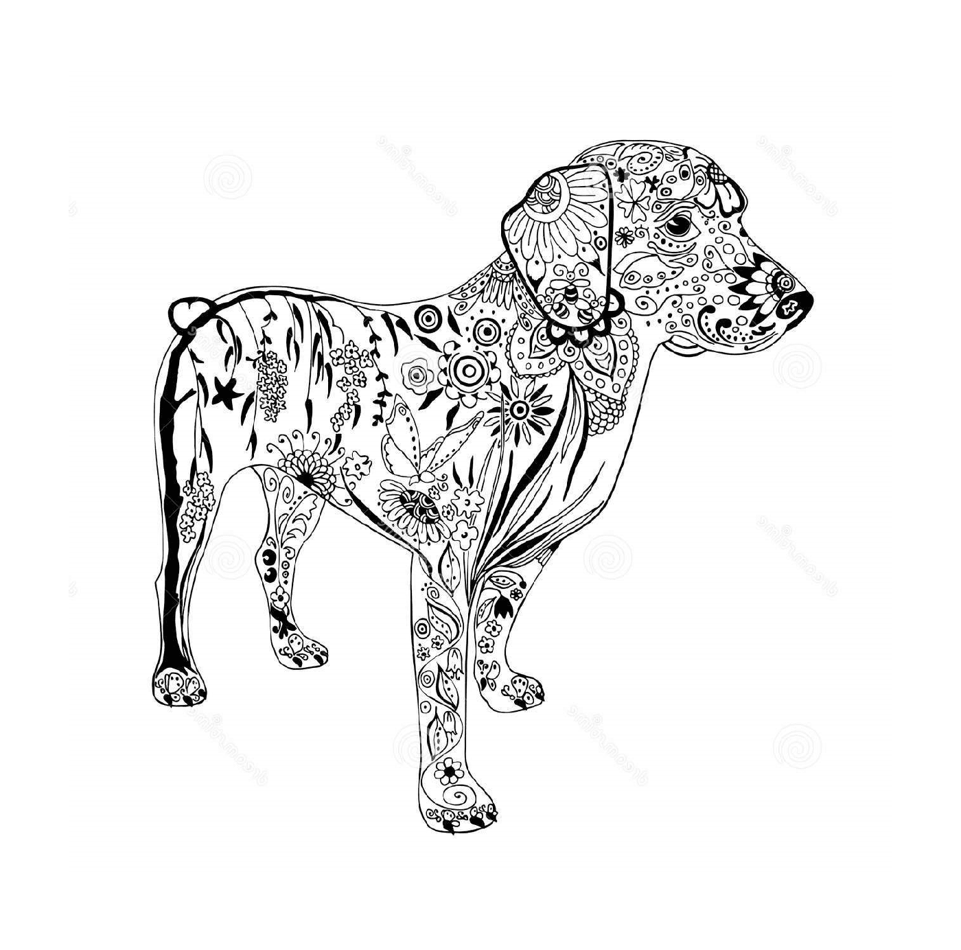  Cão com doodle e motivos zentangle 