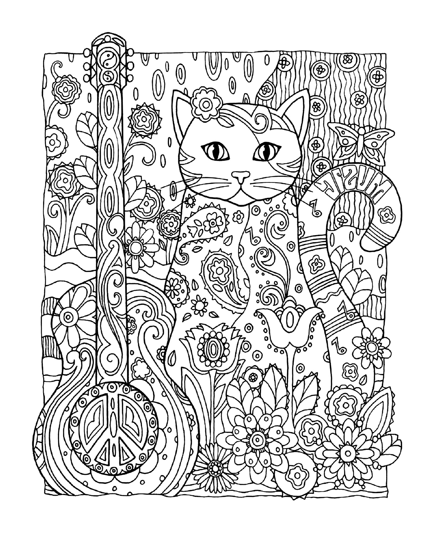 Um gato adulto sentado em uma floresta 