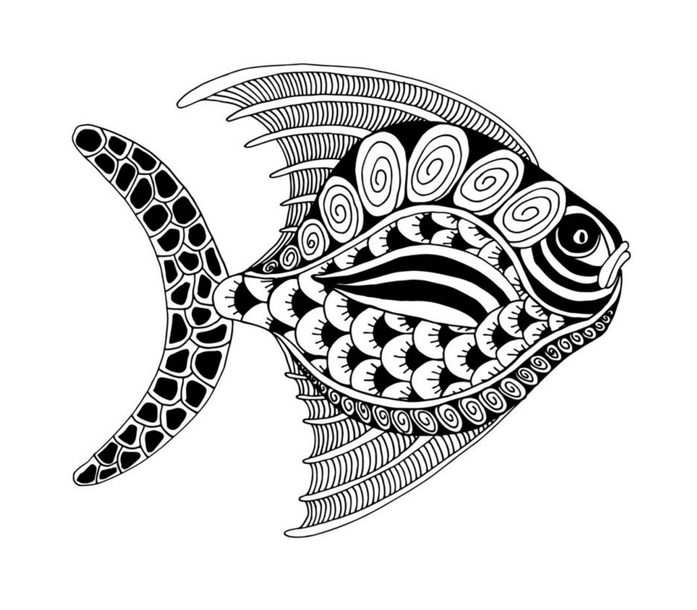  Um peixe preto e branco com um padrão 