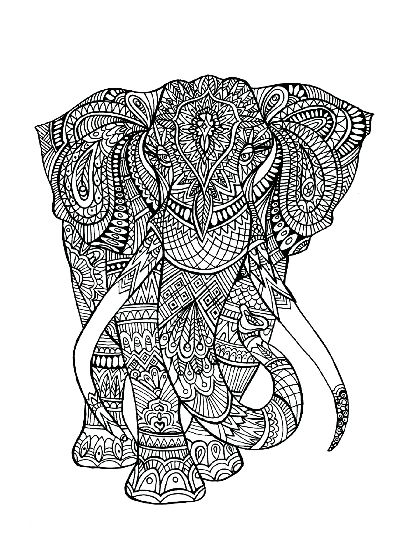  Um elefante com padrões complexos em seu corpo 