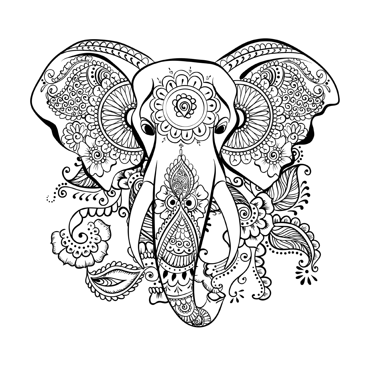  Um elefante com um padrão floral na cabeça 