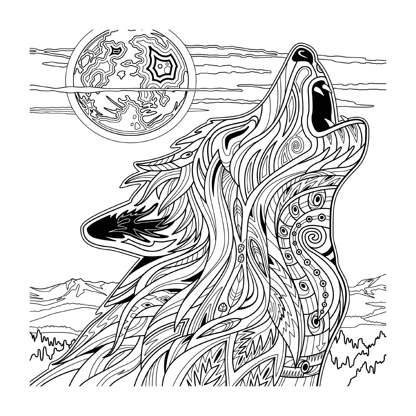  ذئب مع قمر كامل 