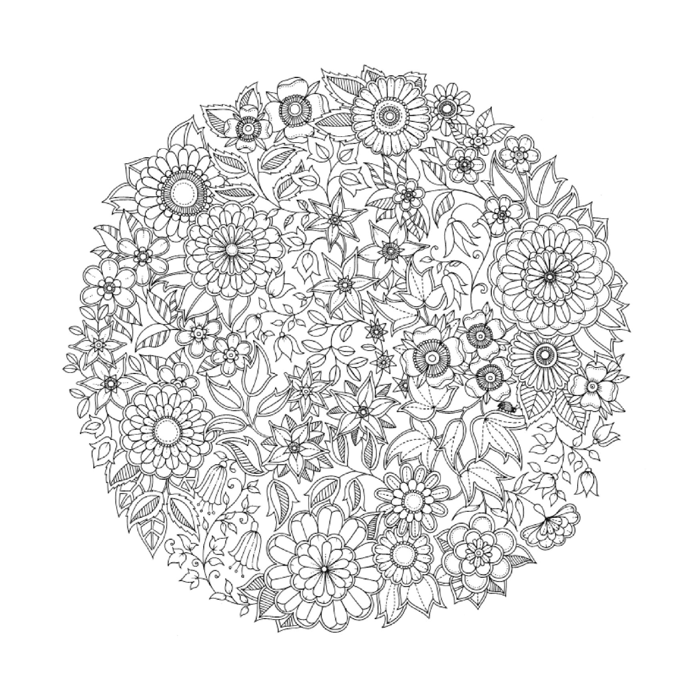  Modelo circular de flores em preto e branco 