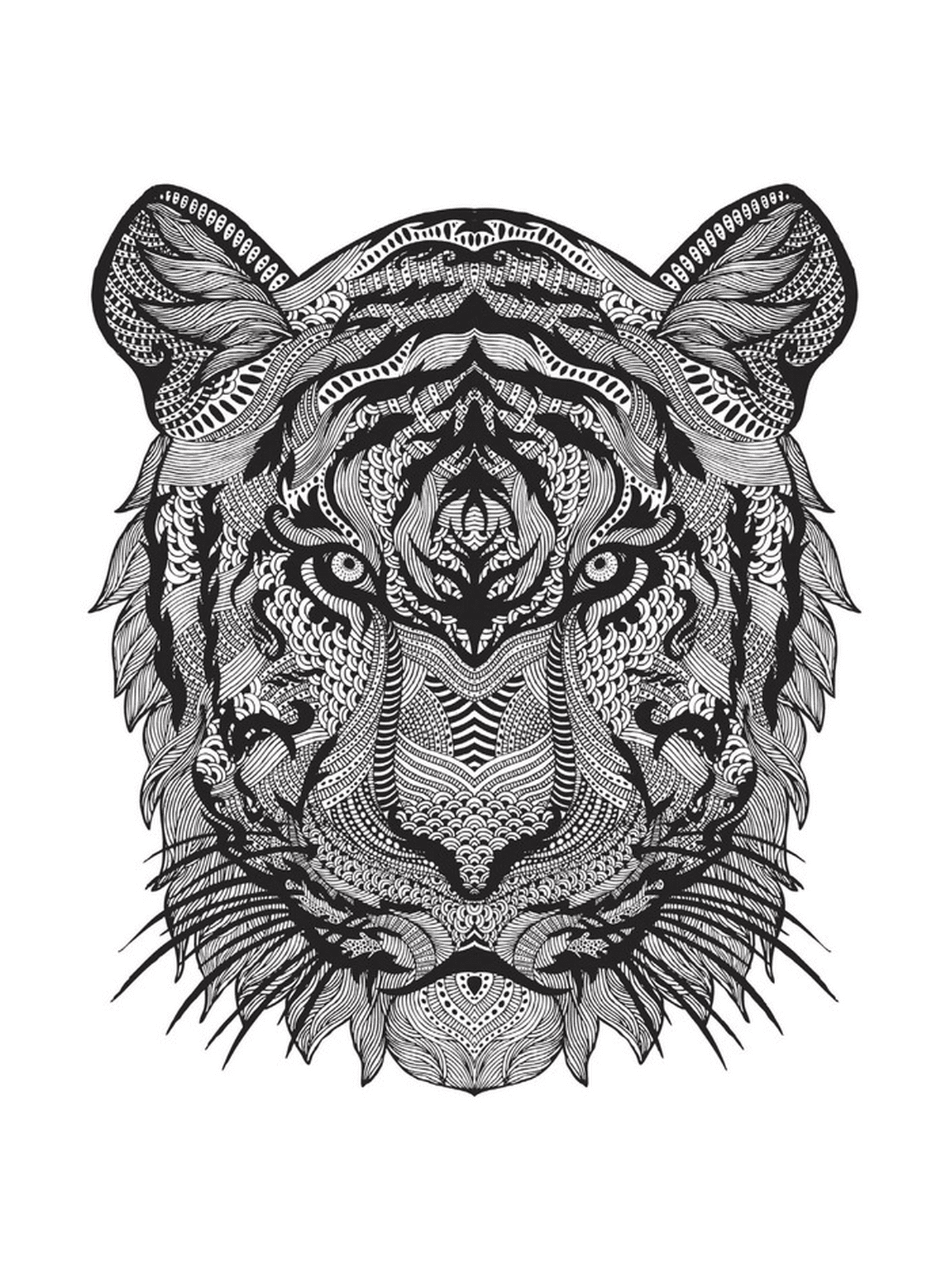  A cabeça de um tigre com mandalas 