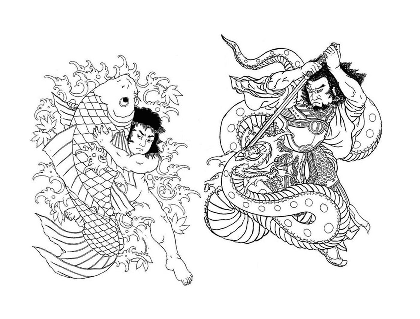  Dois desenhos asiáticos de uma mulher e um homem 