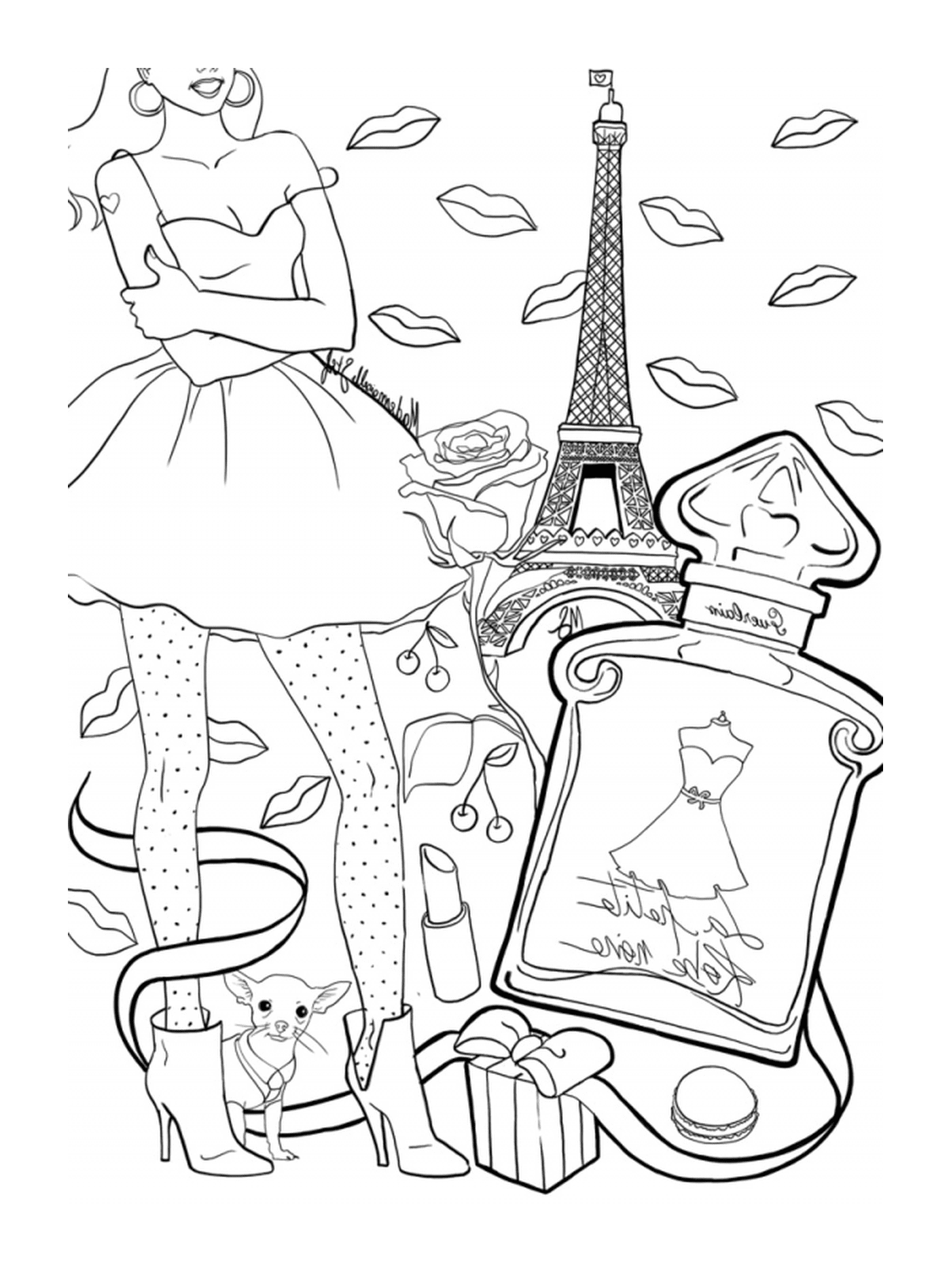  पैरिस के एक पोशाक में एक महिला एक ट्रेलर के साथ 