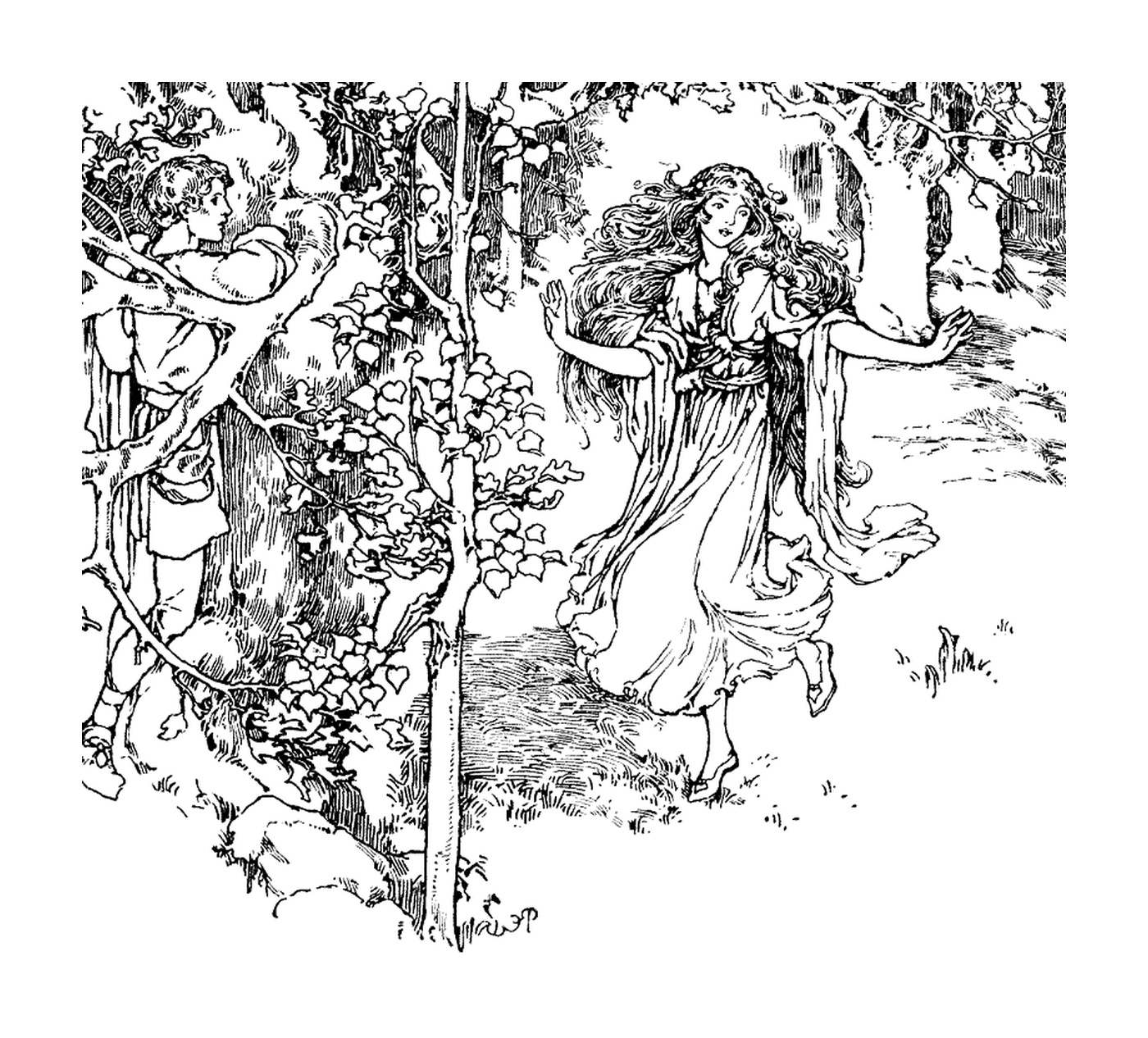  Uma mulher e um homem em um jardim 