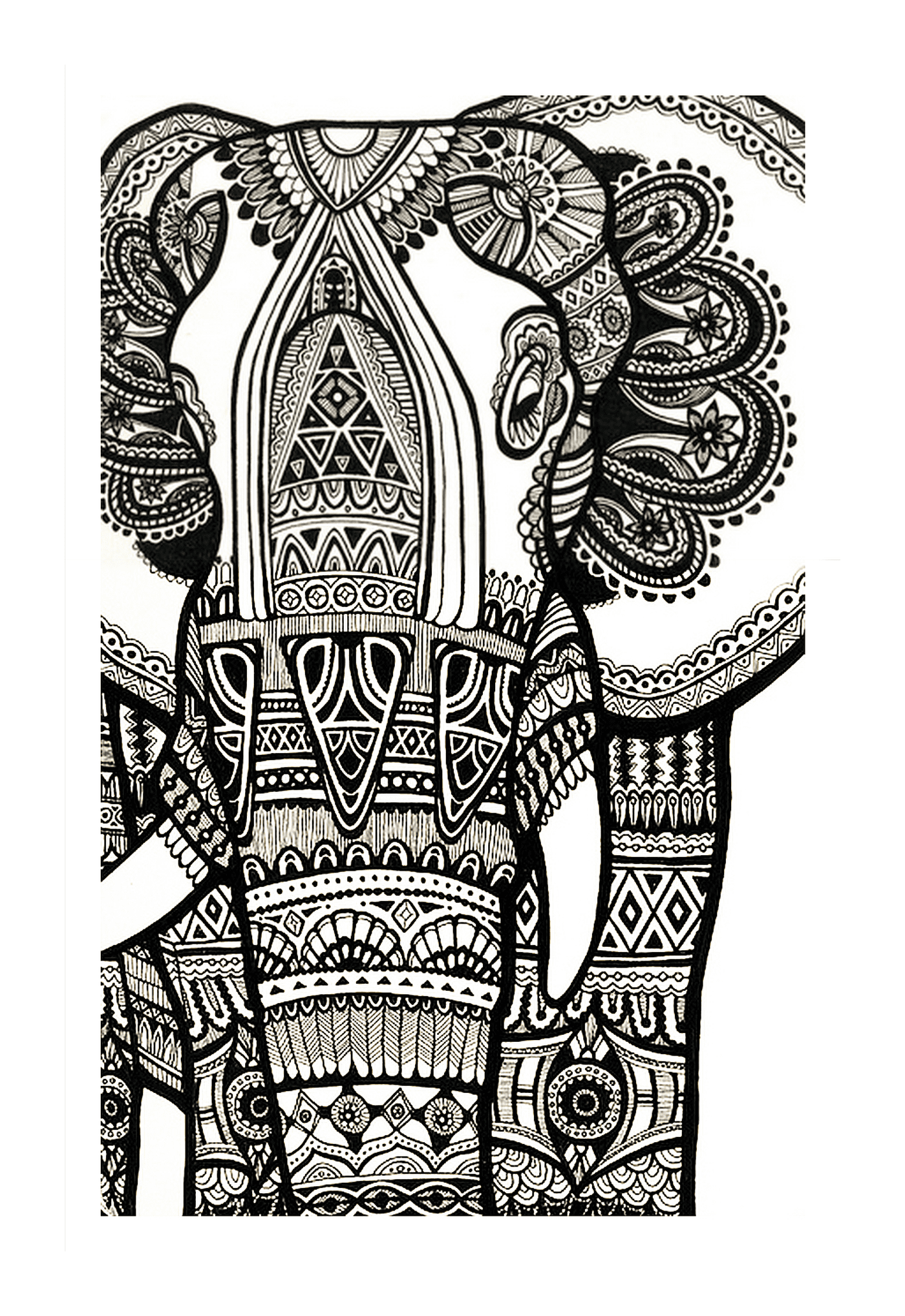  Um desenho complexo com um elefante indiano 