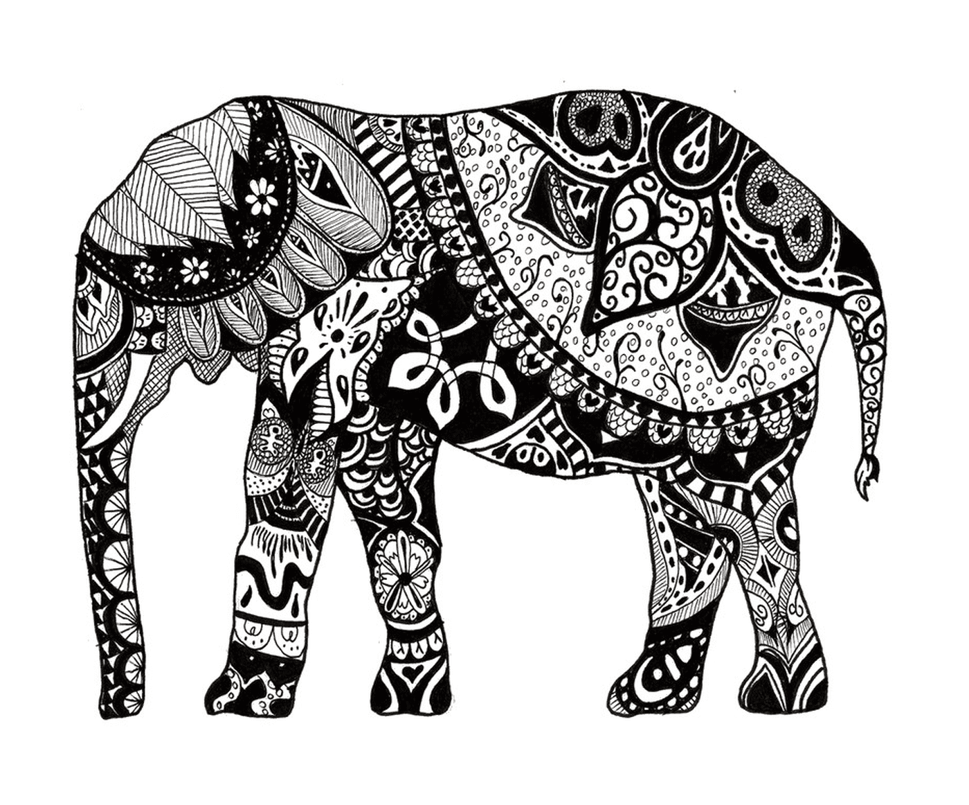  Um elefante com muitas mandalas em seu corpo 