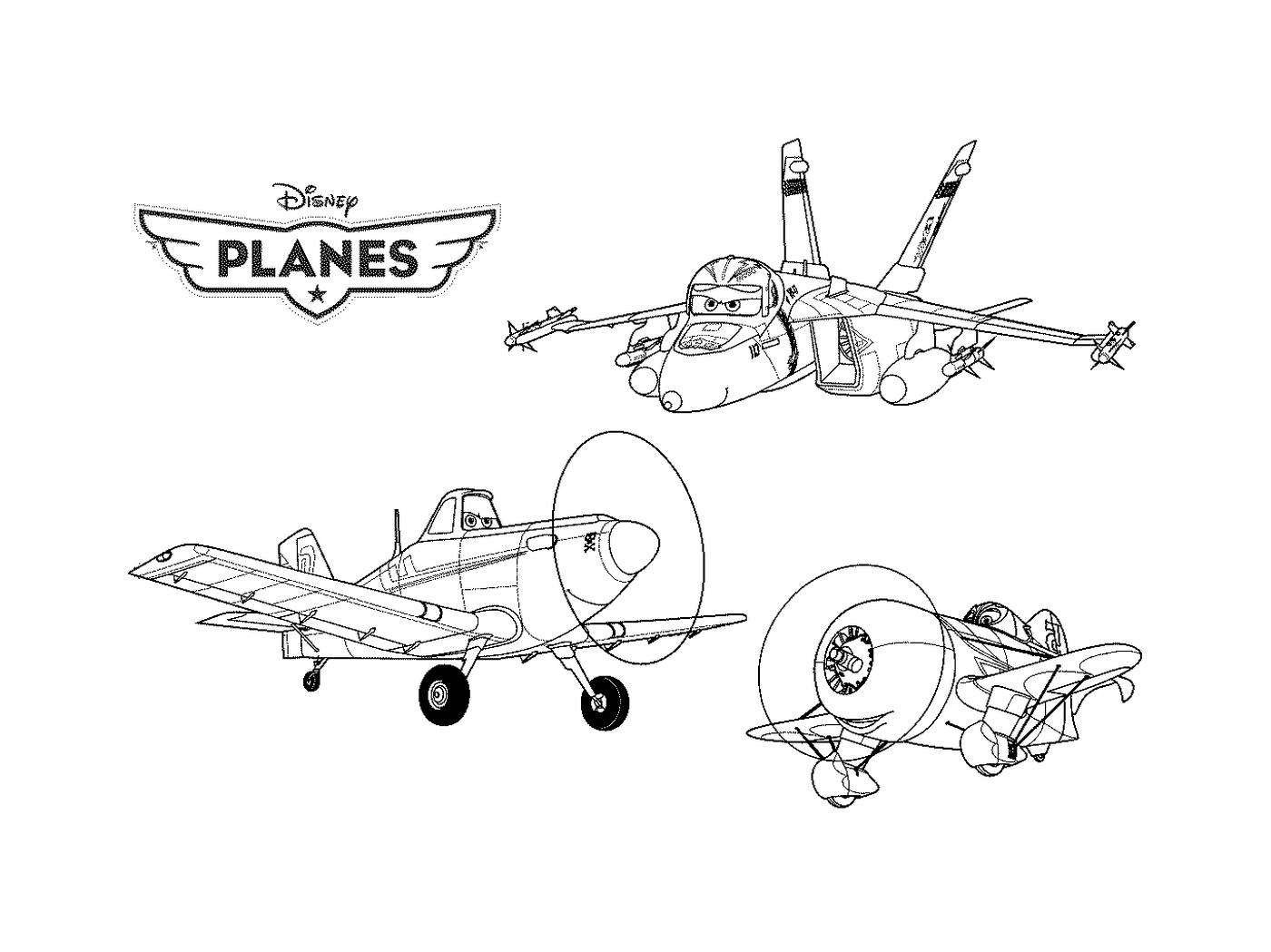  Um conjunto de três desenhos de um avião 