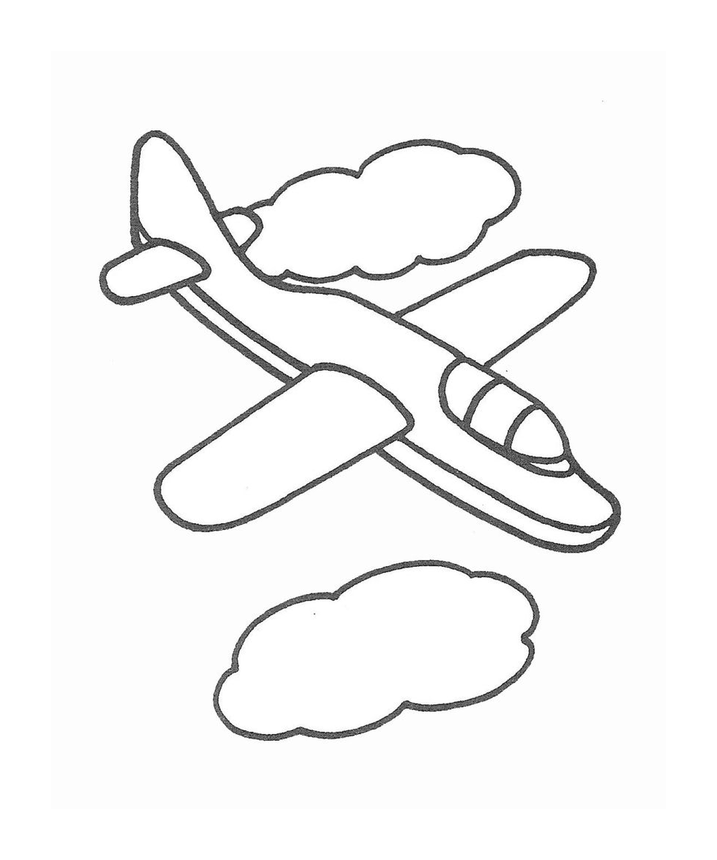  Um avião voa no céu com nuvens 