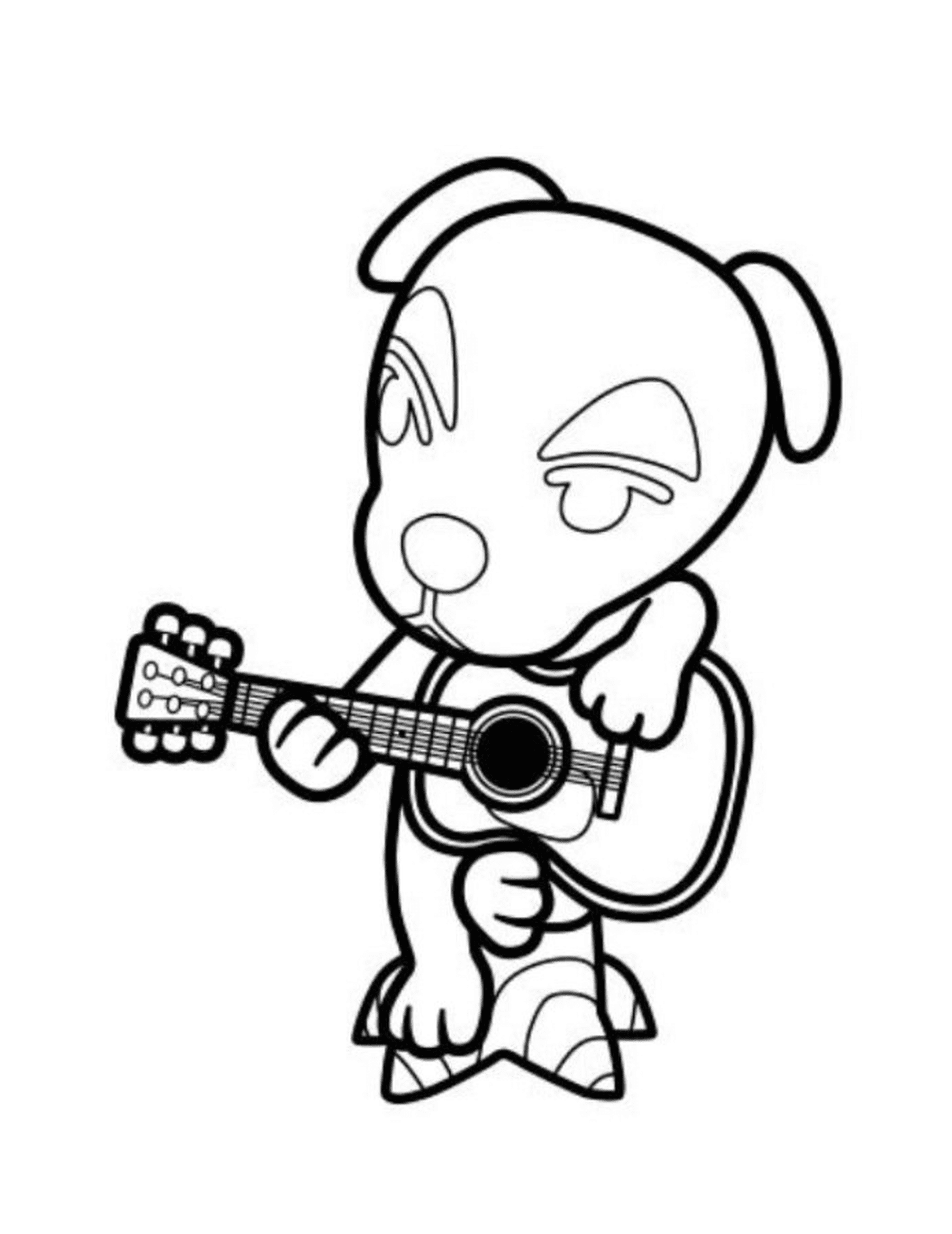  Animal Crossing Cão brincando de pé guitarra 