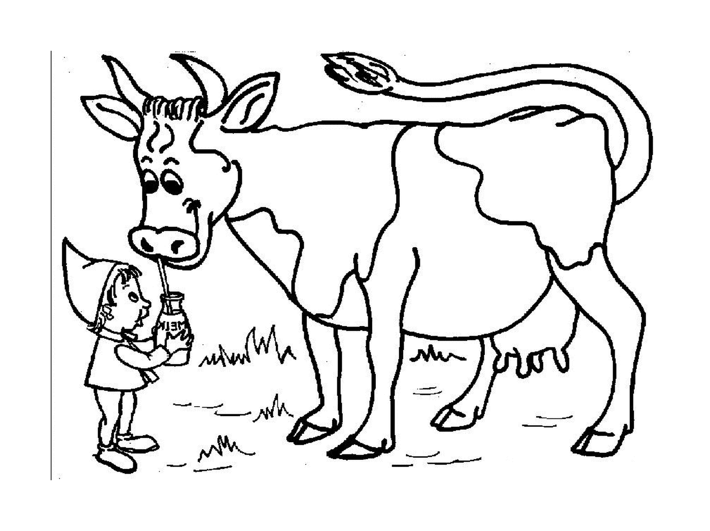  Uma vaca bebendo leite 