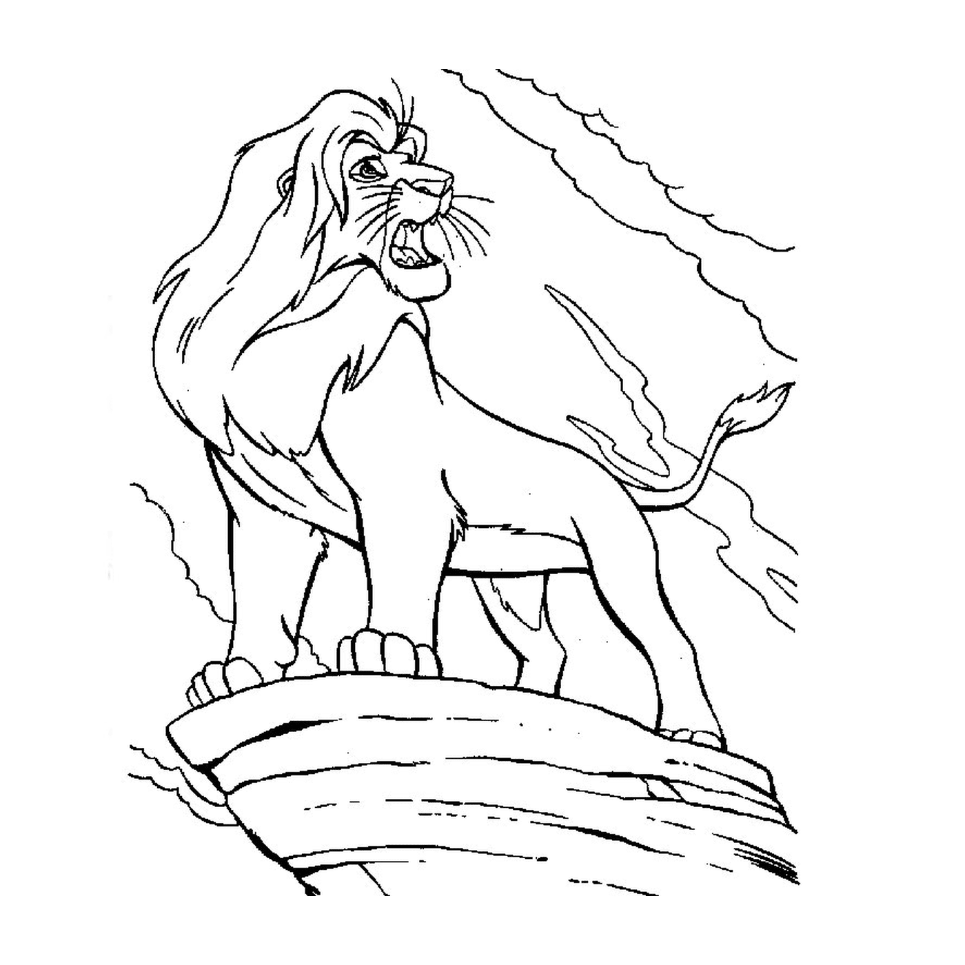  一只狮子站在悬崖顶上 