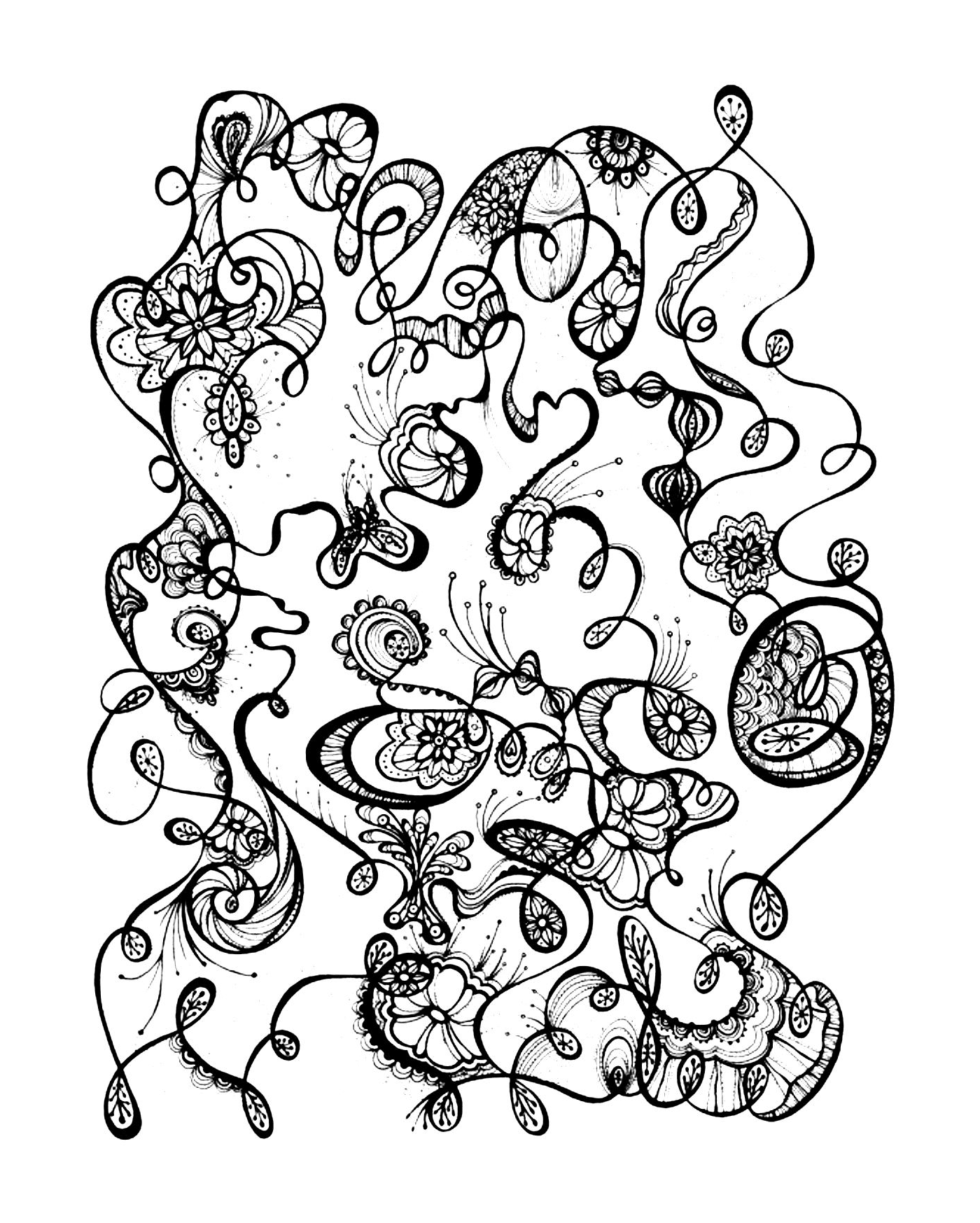  um padrão abstrato preto e branco com flores 