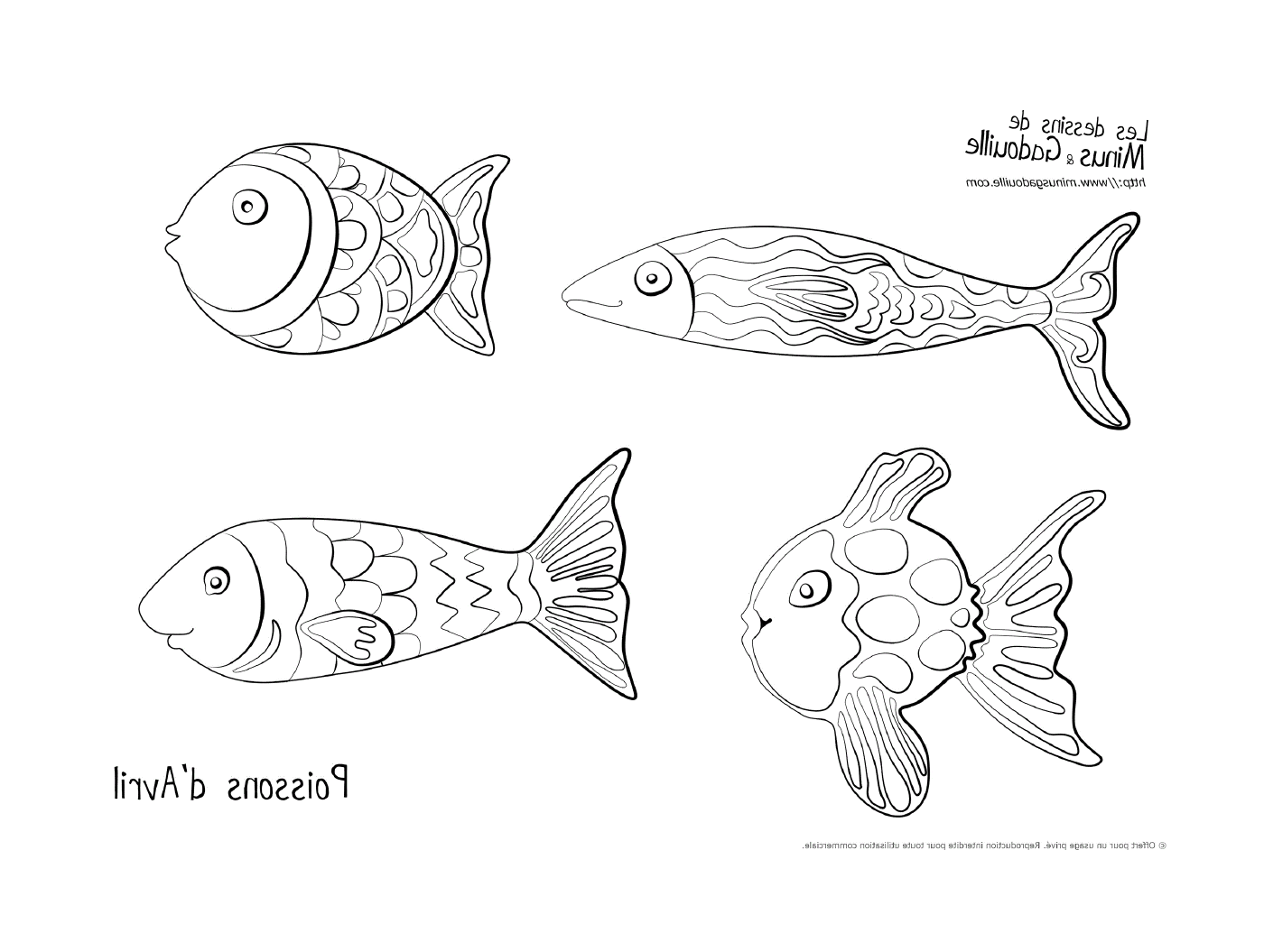  Quatro peixes desenhados 