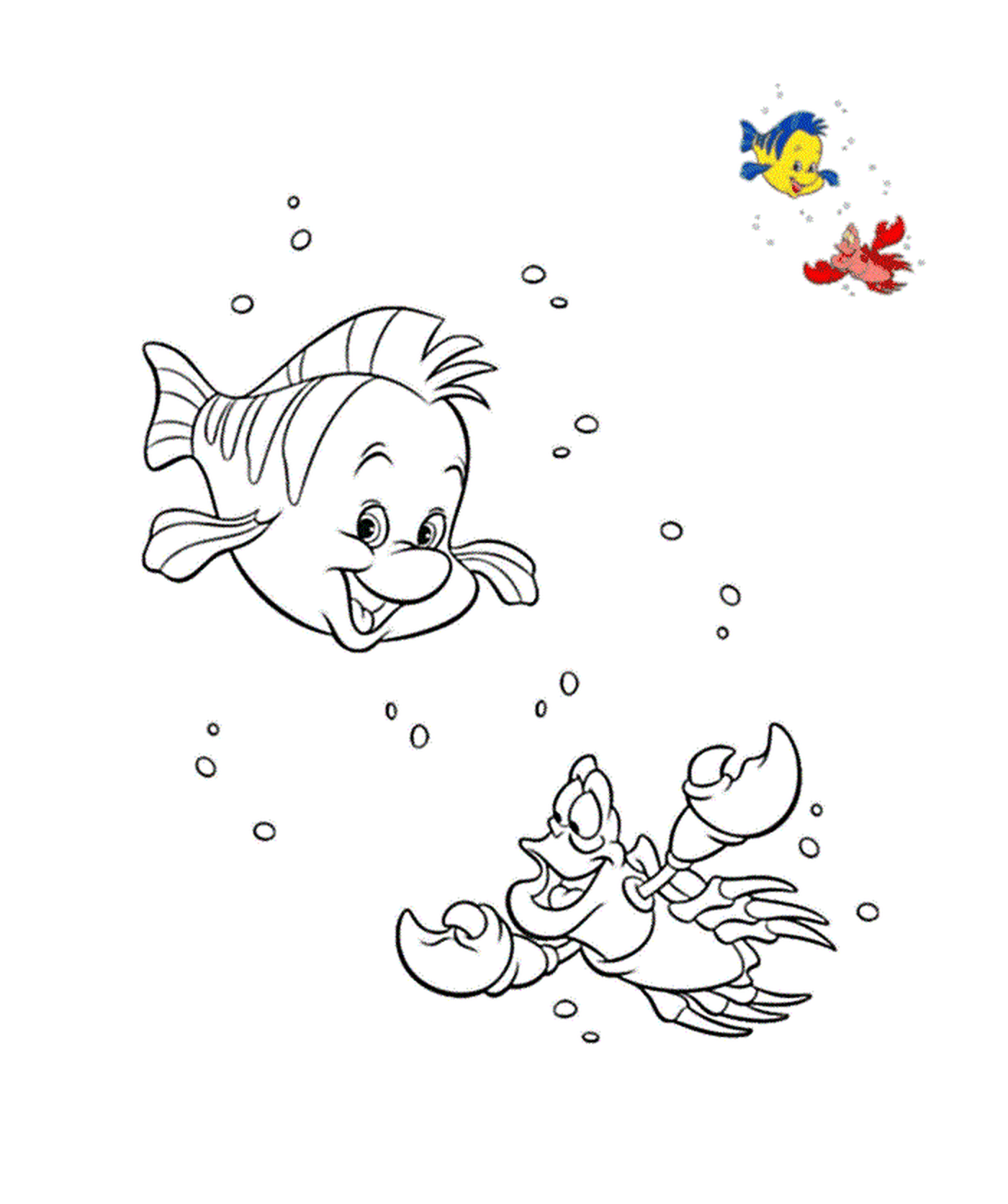  Um peixe e um pato nadando na água 