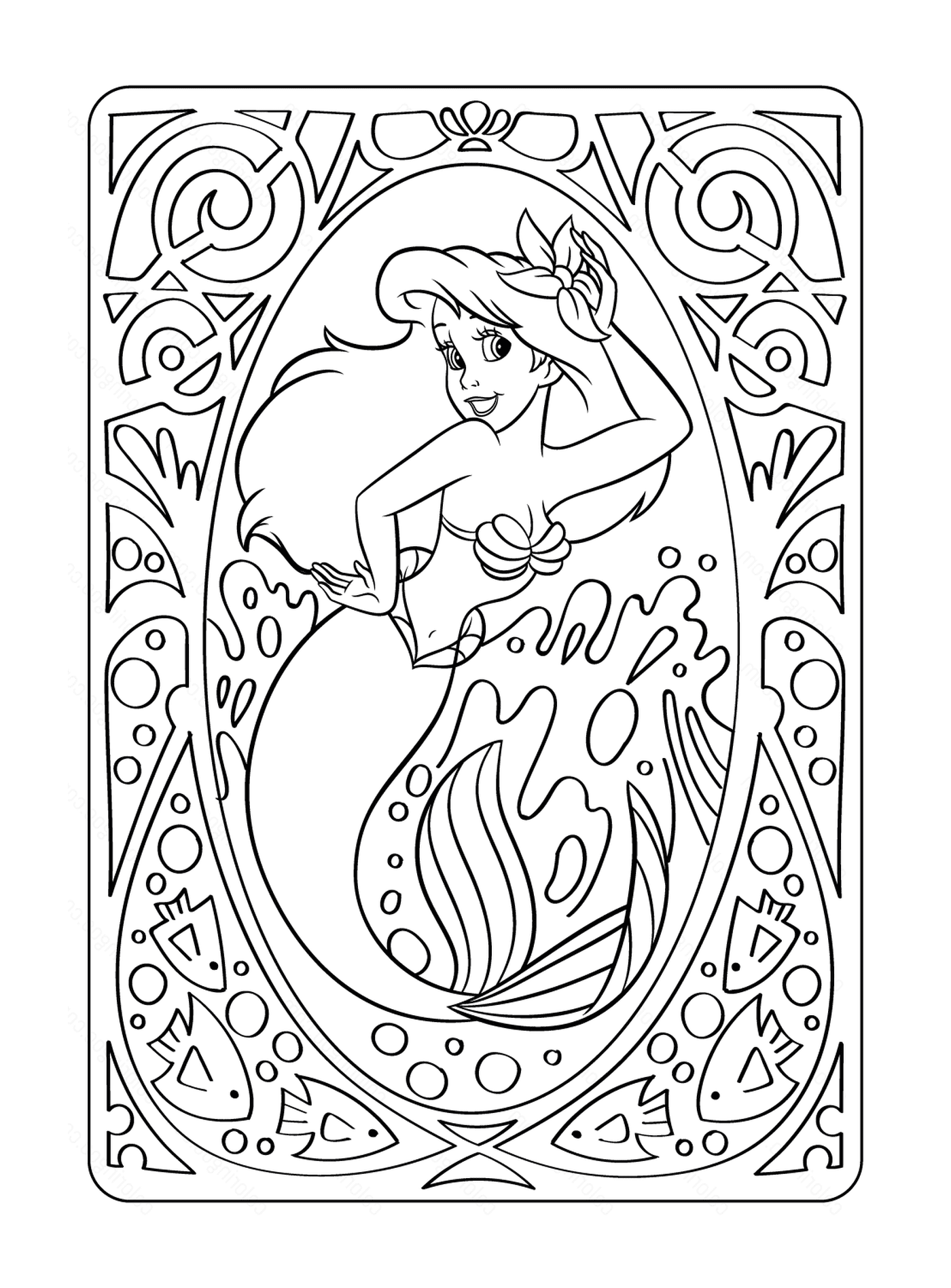  Ariel, a Pequena Sereia, coloração mandala Disney 