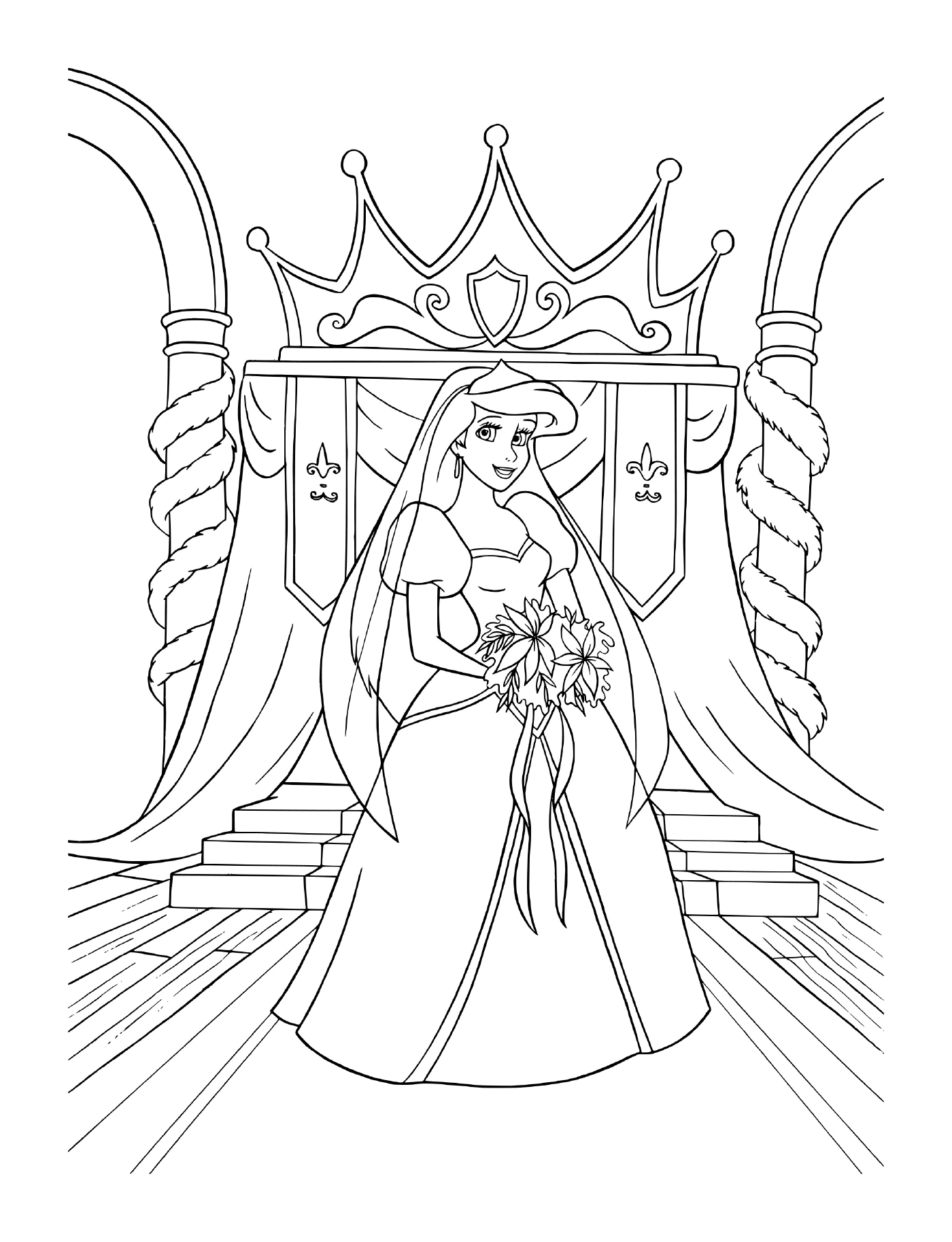  Uma noiva em vestido de noiva sentado em um trono 