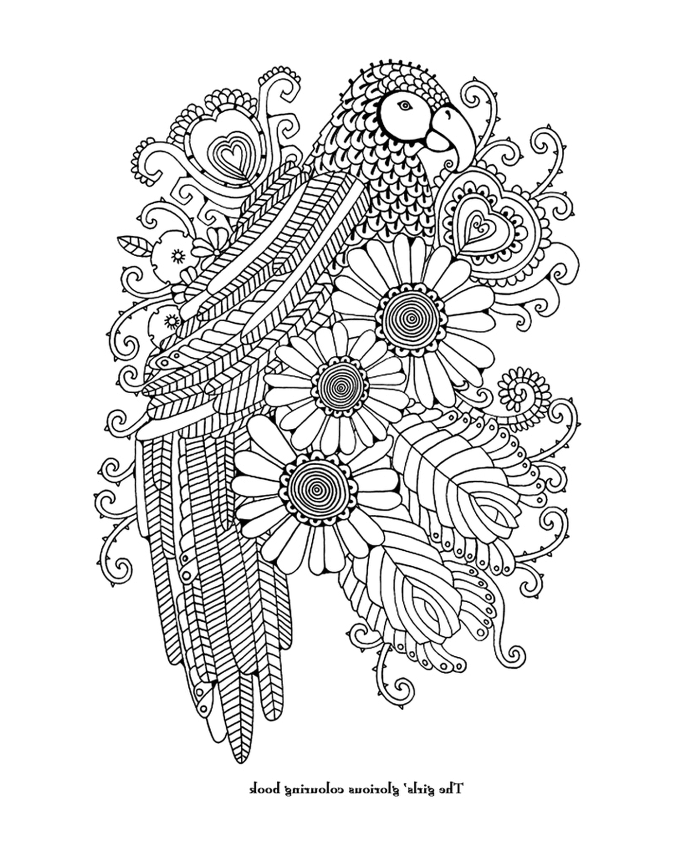  पक्षी और फूल के साथ एक वयस्क 