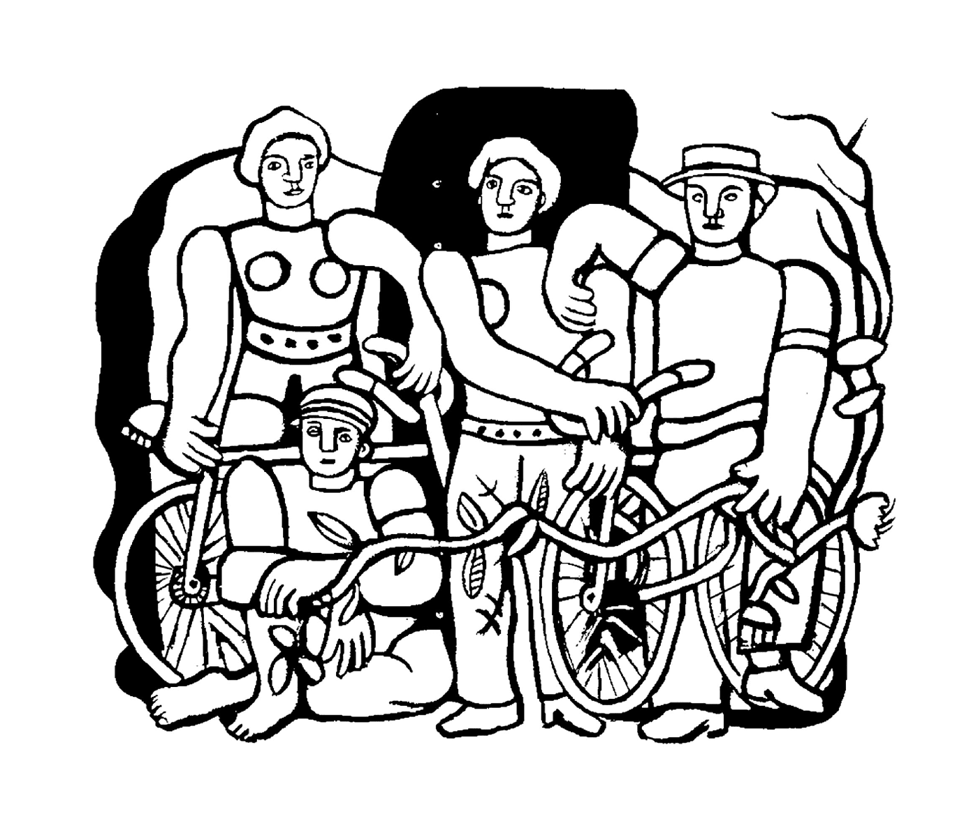  साइकिलों से लोगों का एक समूह 
