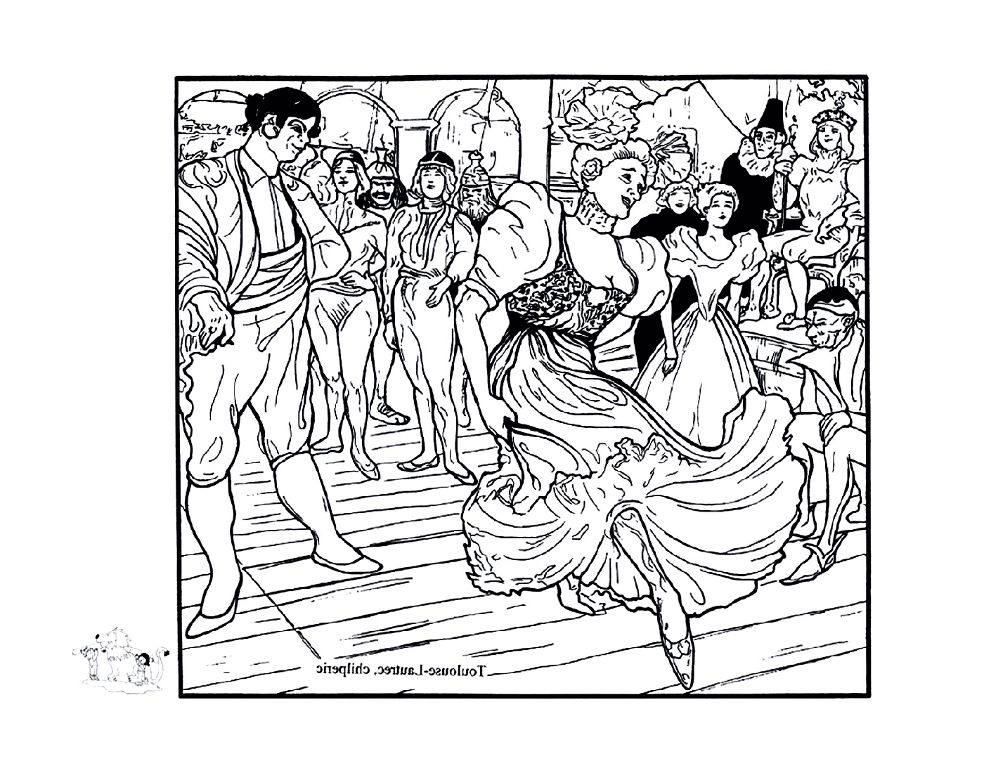  pessoas que dançam em uma festa como Toulouse-Lautrec 