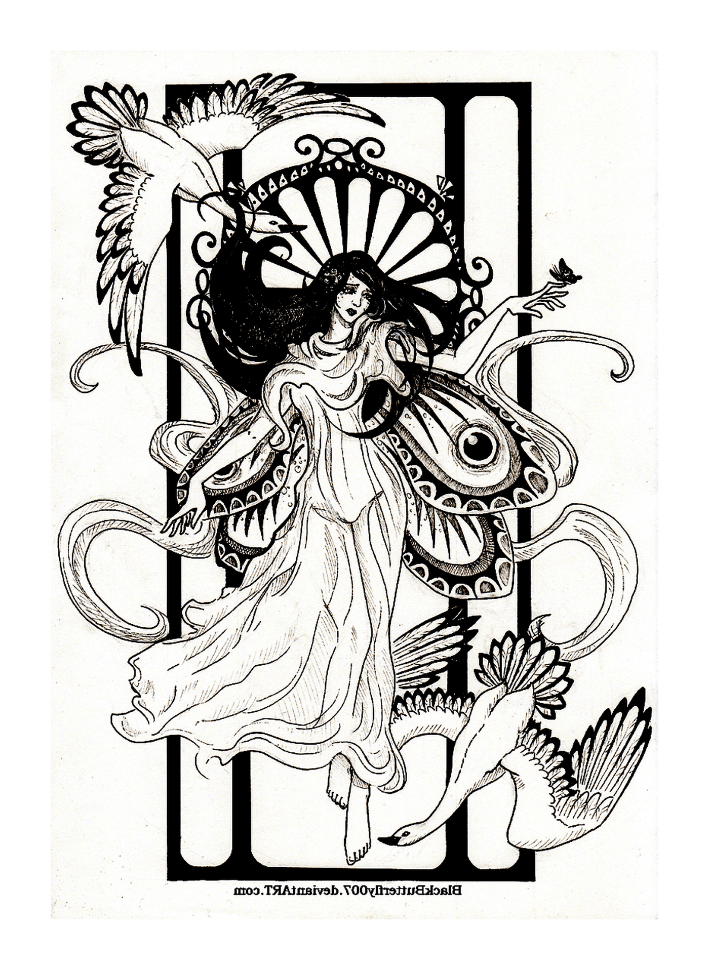  uma mulher com asas borboleta de acordo com a inspiração art nouveau 