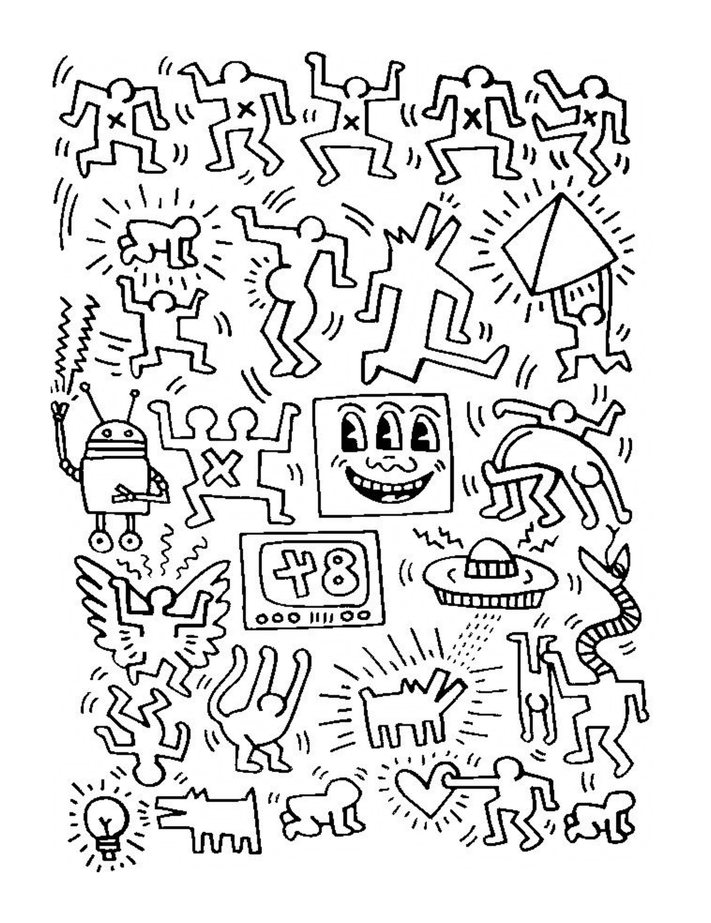  um grupo de pessoas de acordo com Keith Haring 