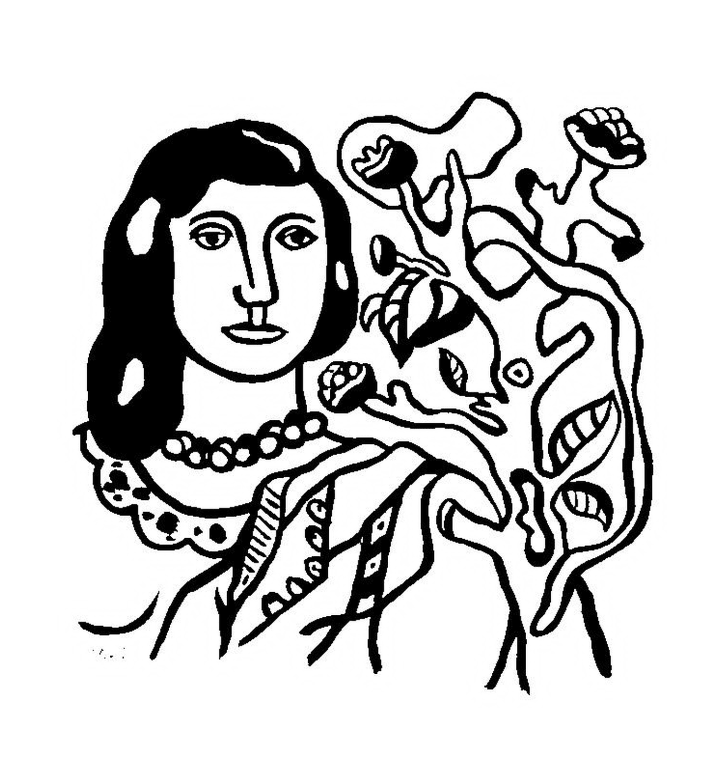  根据Fernand Léger的说法 一位有鲜花的女人的脸 