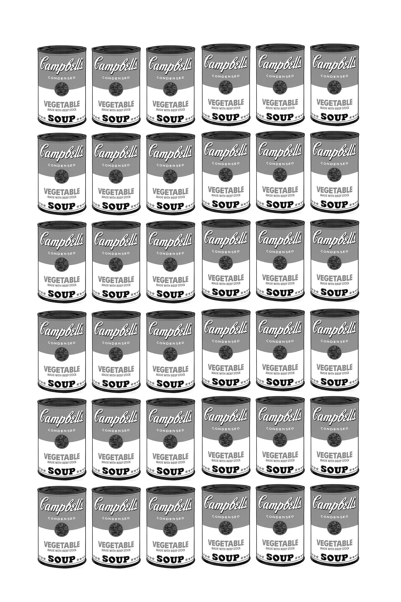  uma série de caixas de sopa Campbell inteiramente preto e branco de acordo com Warhol 