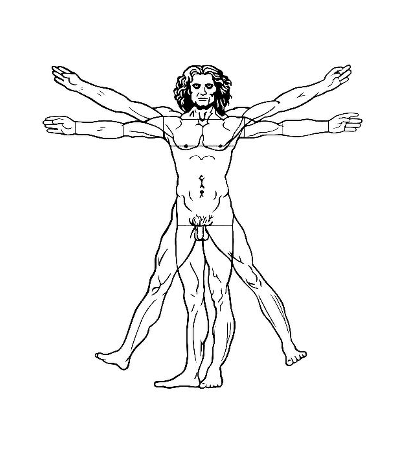  um homem com braços esticados de acordo com o Homem Vitruviano de Leonardo da Vinci 