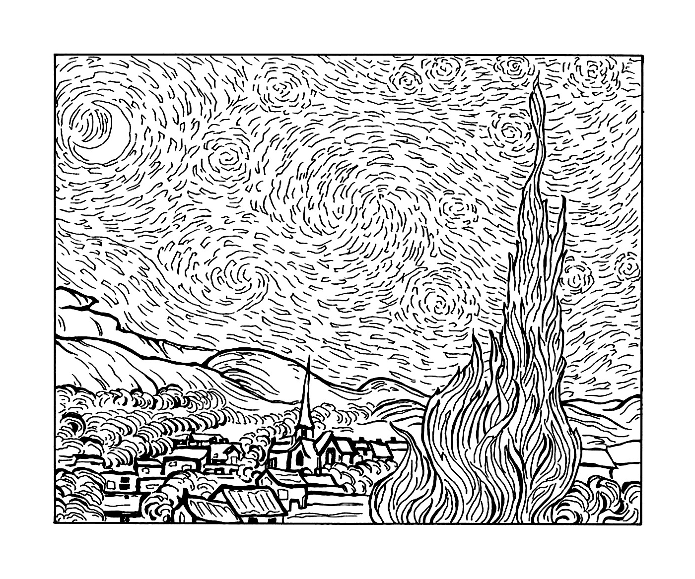  Uma cidade e uma árvore de acordo com a Noite Estrelada de Van Gogh 