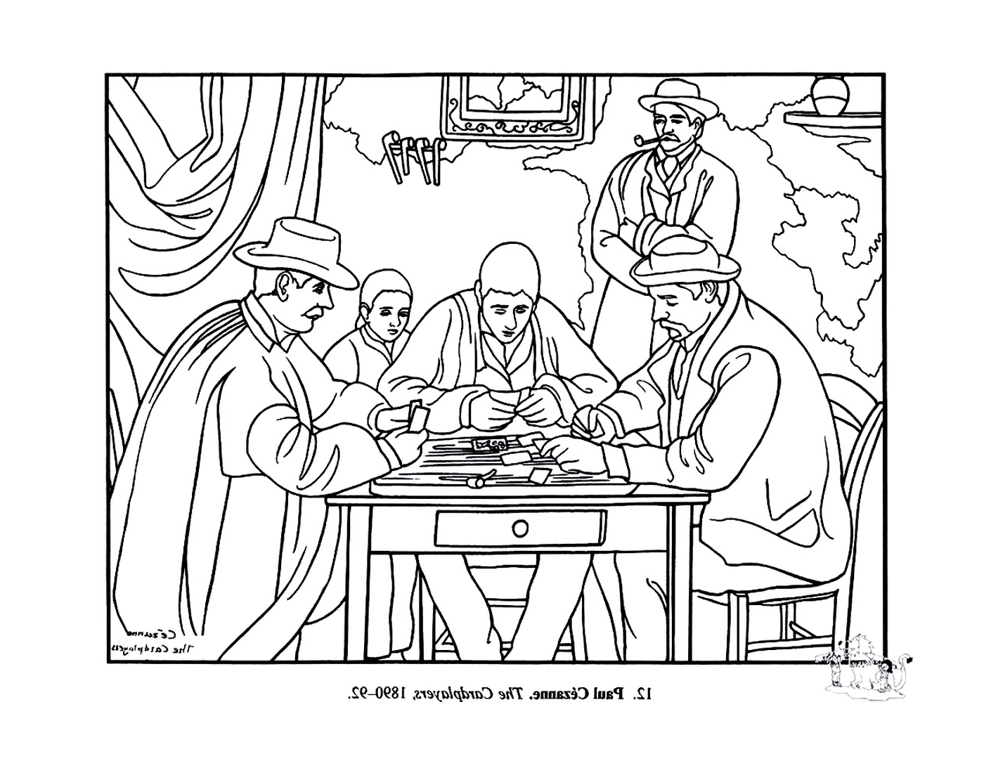 根据Cézanne的说法,一组男人坐在一张桌子旁。 