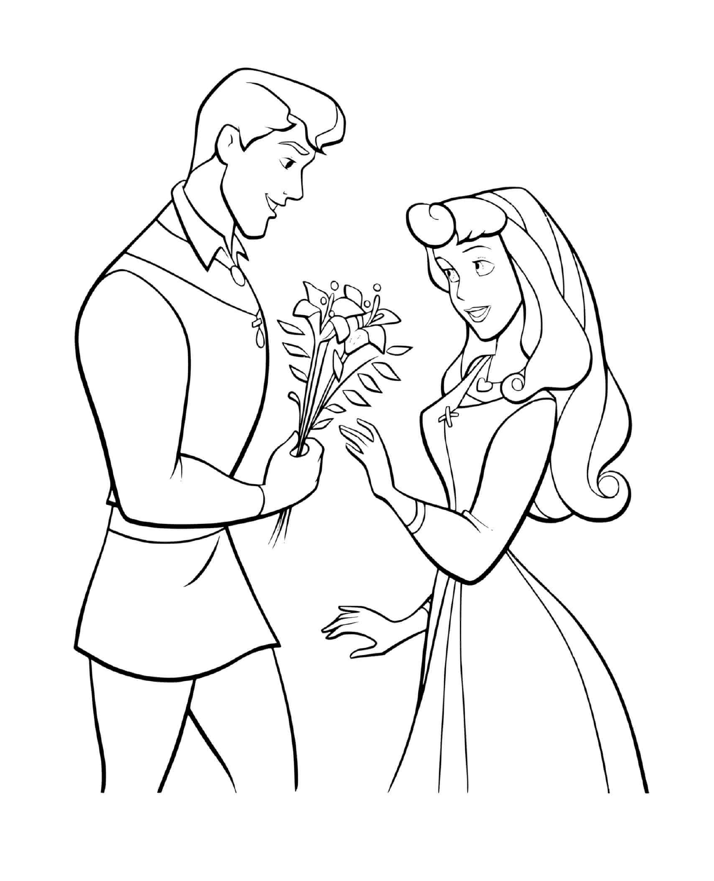  Um homem e uma mulher segurando flores 