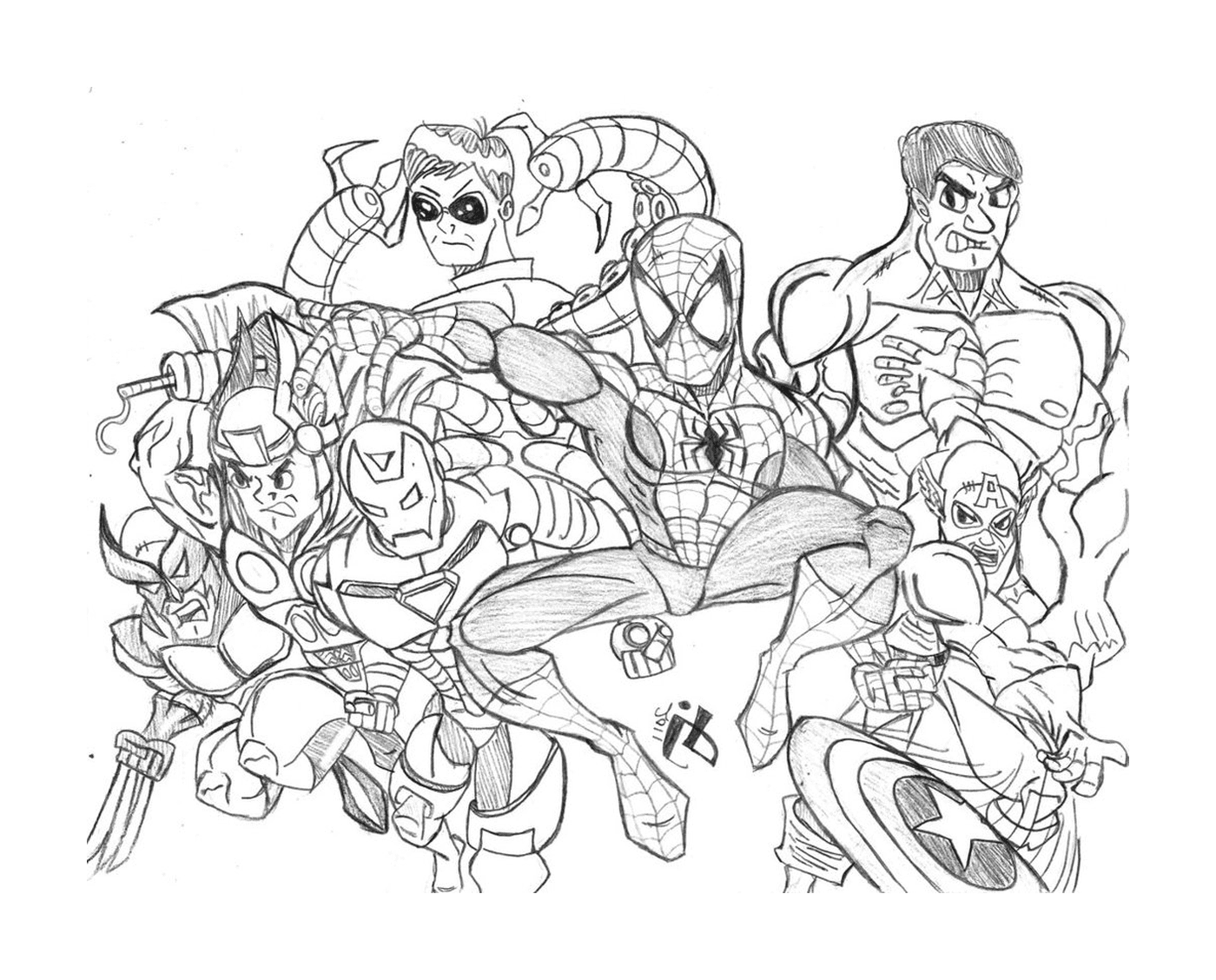  Um grupo de super-heróis desenhados 