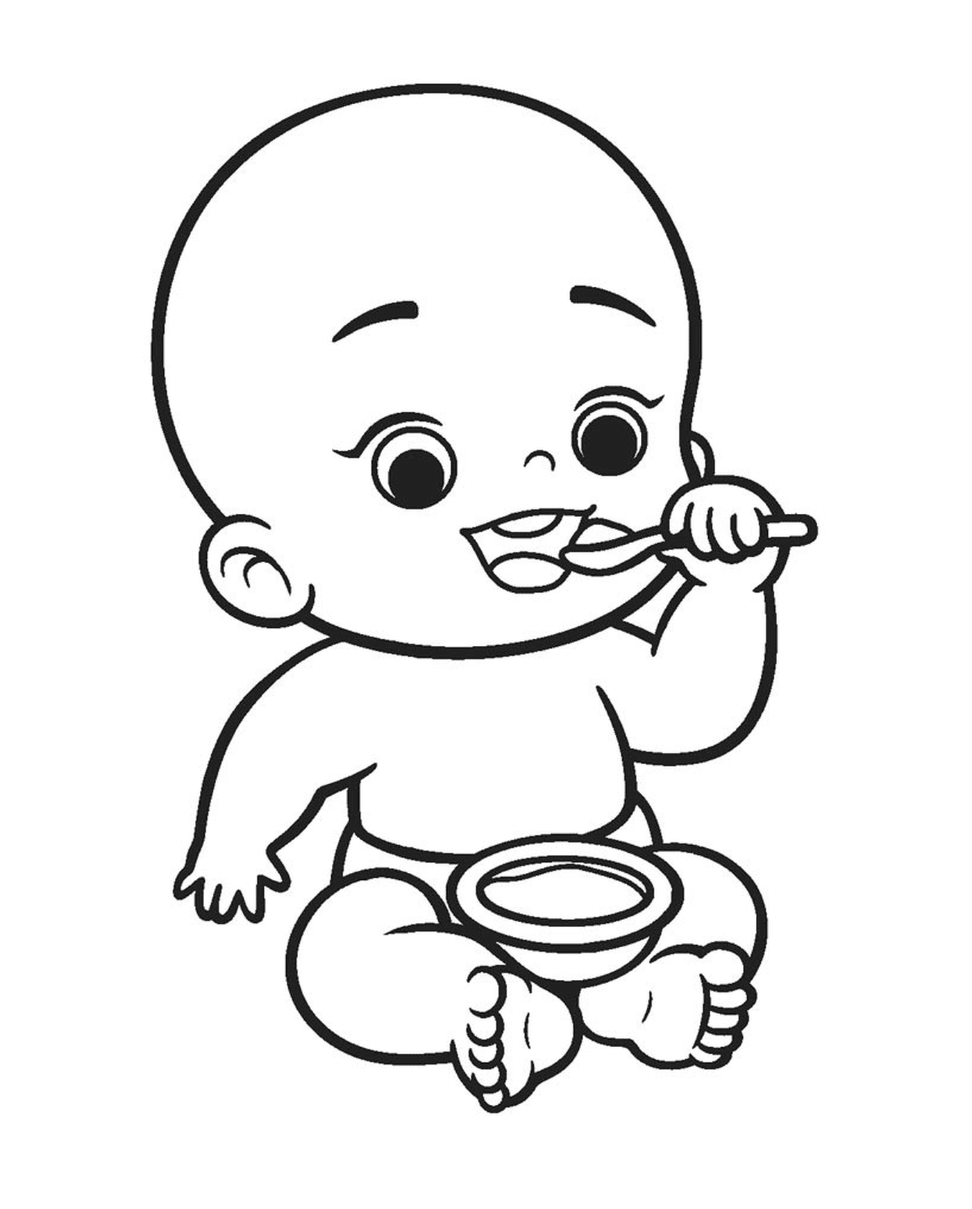  Um bebê comendo sopa 