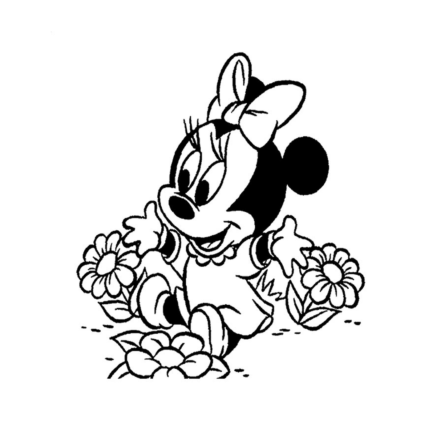  Minnie Mouse bebê sentado em flores 