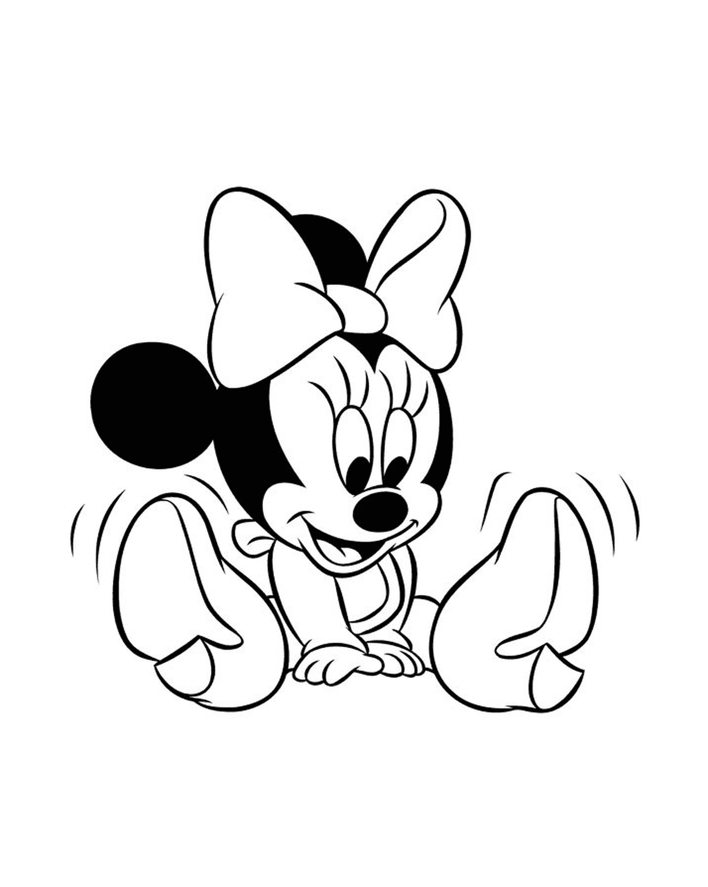  Minnie Mouse bebê sentado no chão, pernas cruzadas 