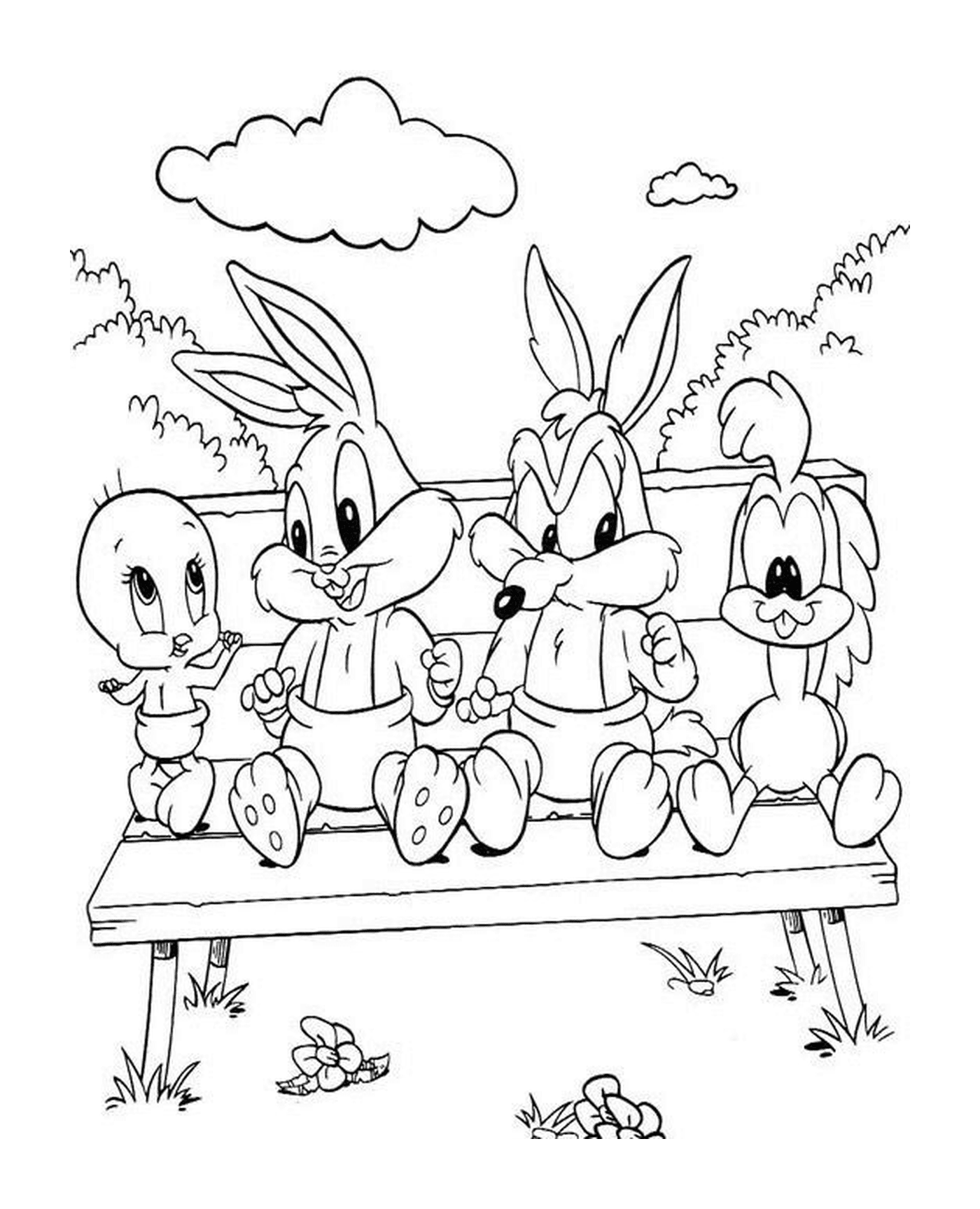  O Looney Tunes sentado em um banco 