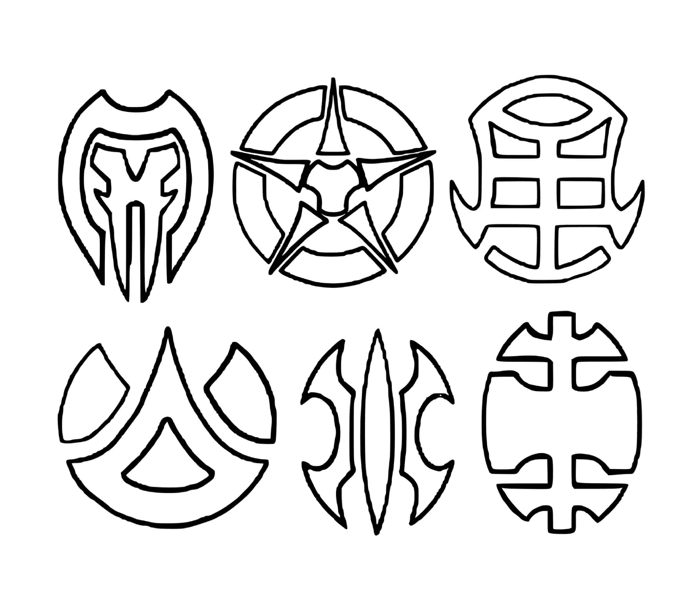  um conjunto de seis símbolos desenhados 