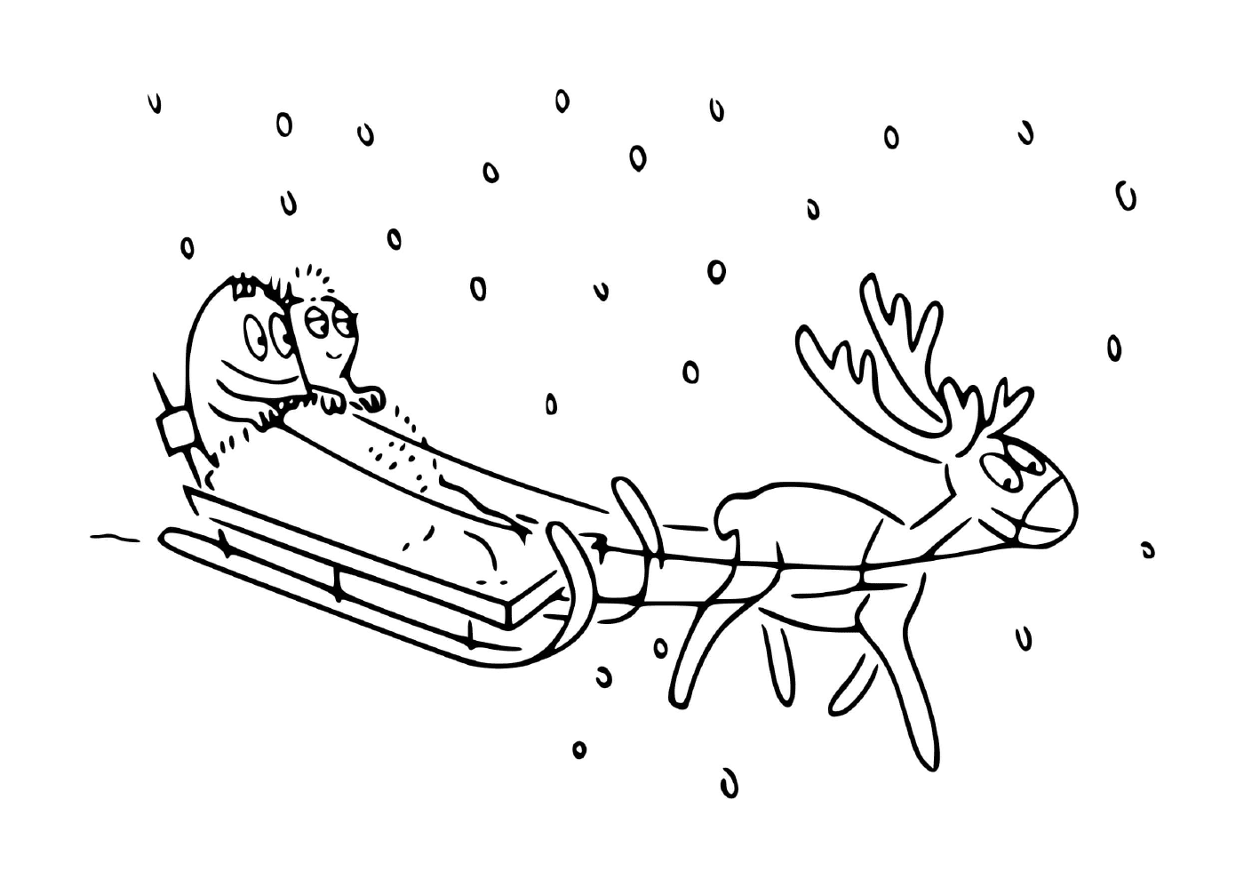  一只驯鹿拉着一只雪橇 