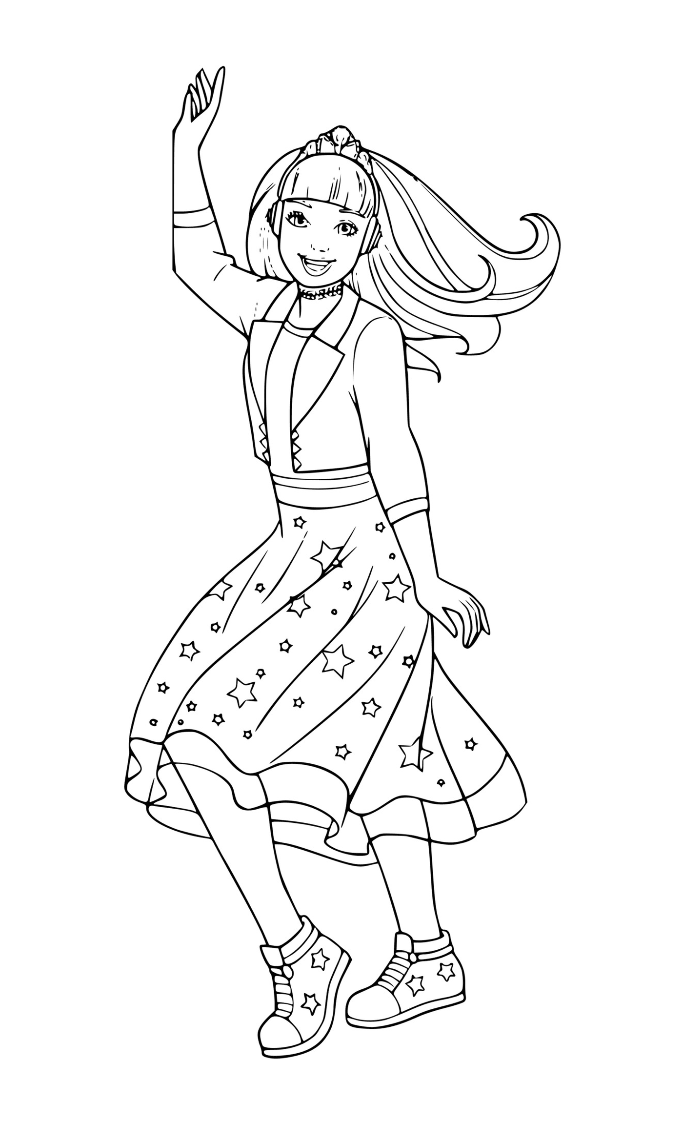  Uma menina em um vestido estrelado dançando 
