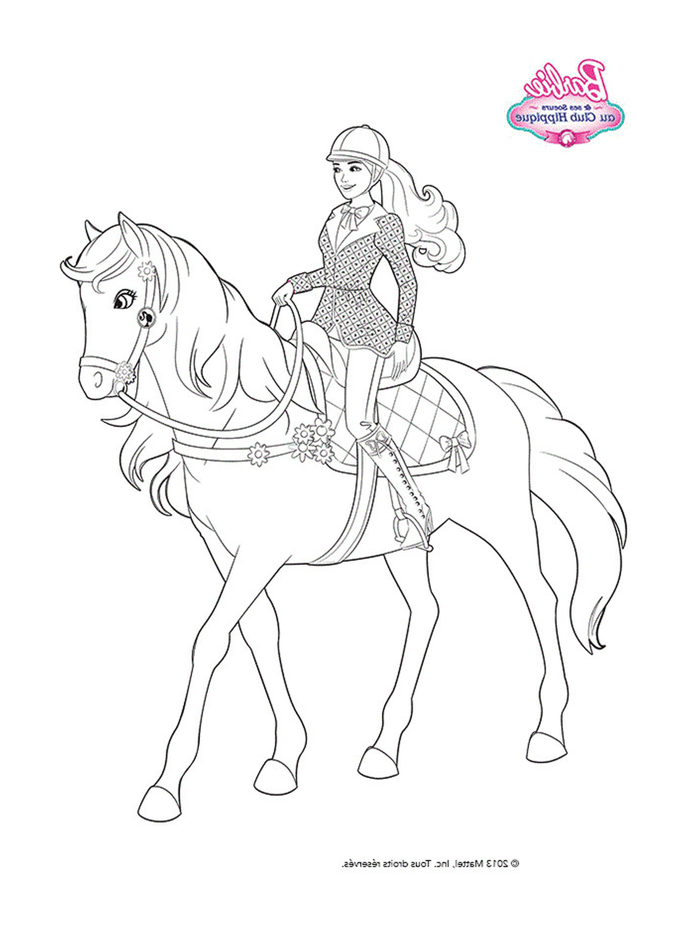  Uma boneca Barbie montando um cavalo 