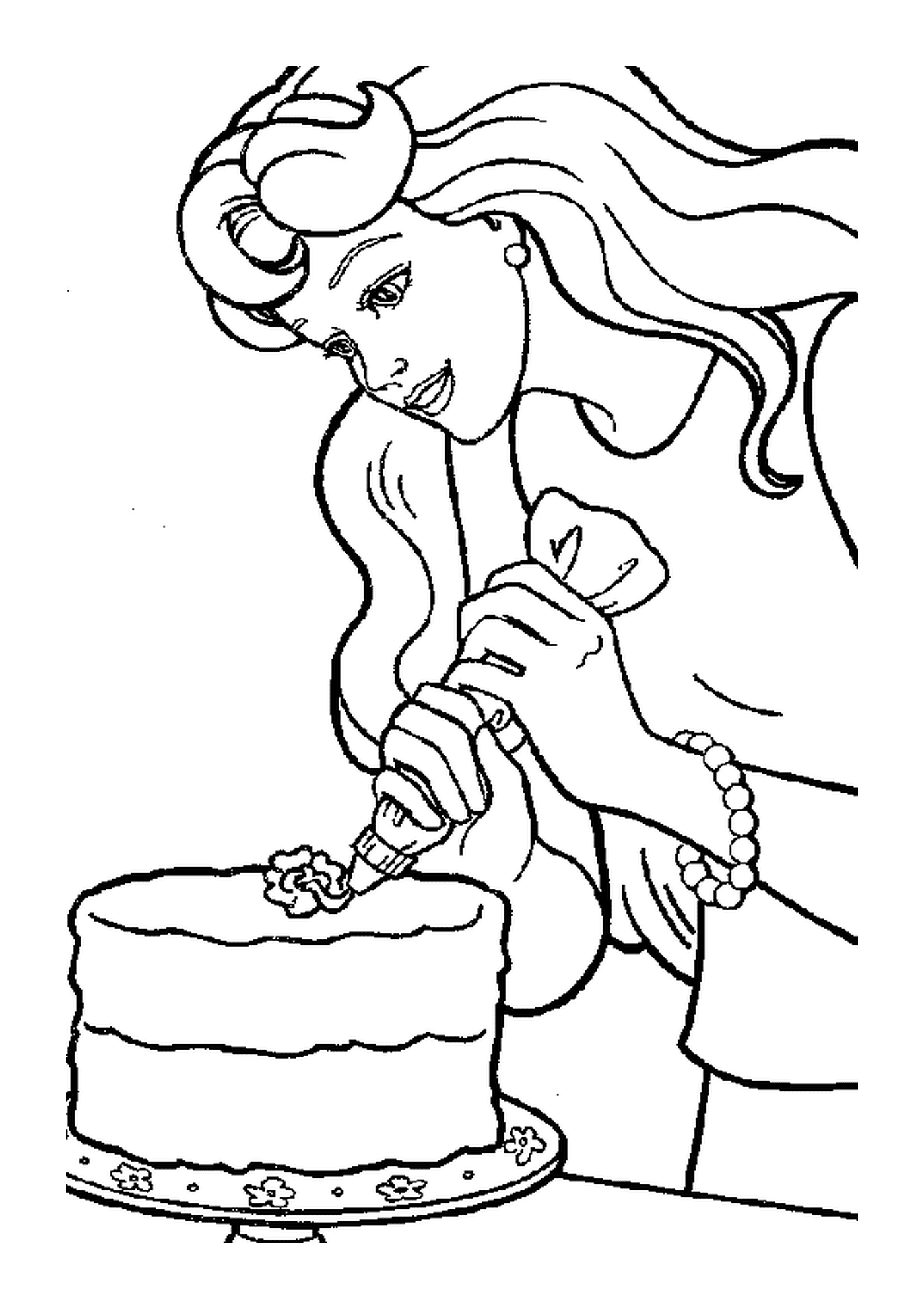  Barbie corte um bolo com uma faca 