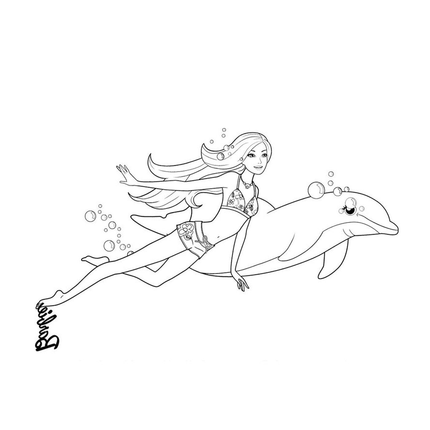  Barbie Merliah de biquíni montando um golfinho 