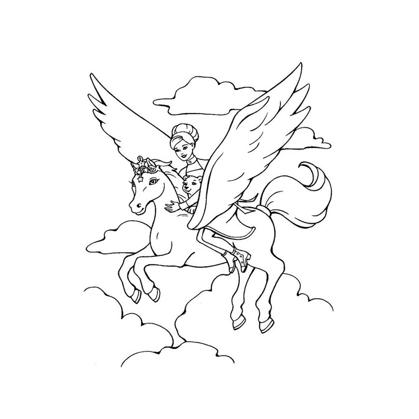  Barbie e o cavalo mágico com um anjo montando um cavalo 