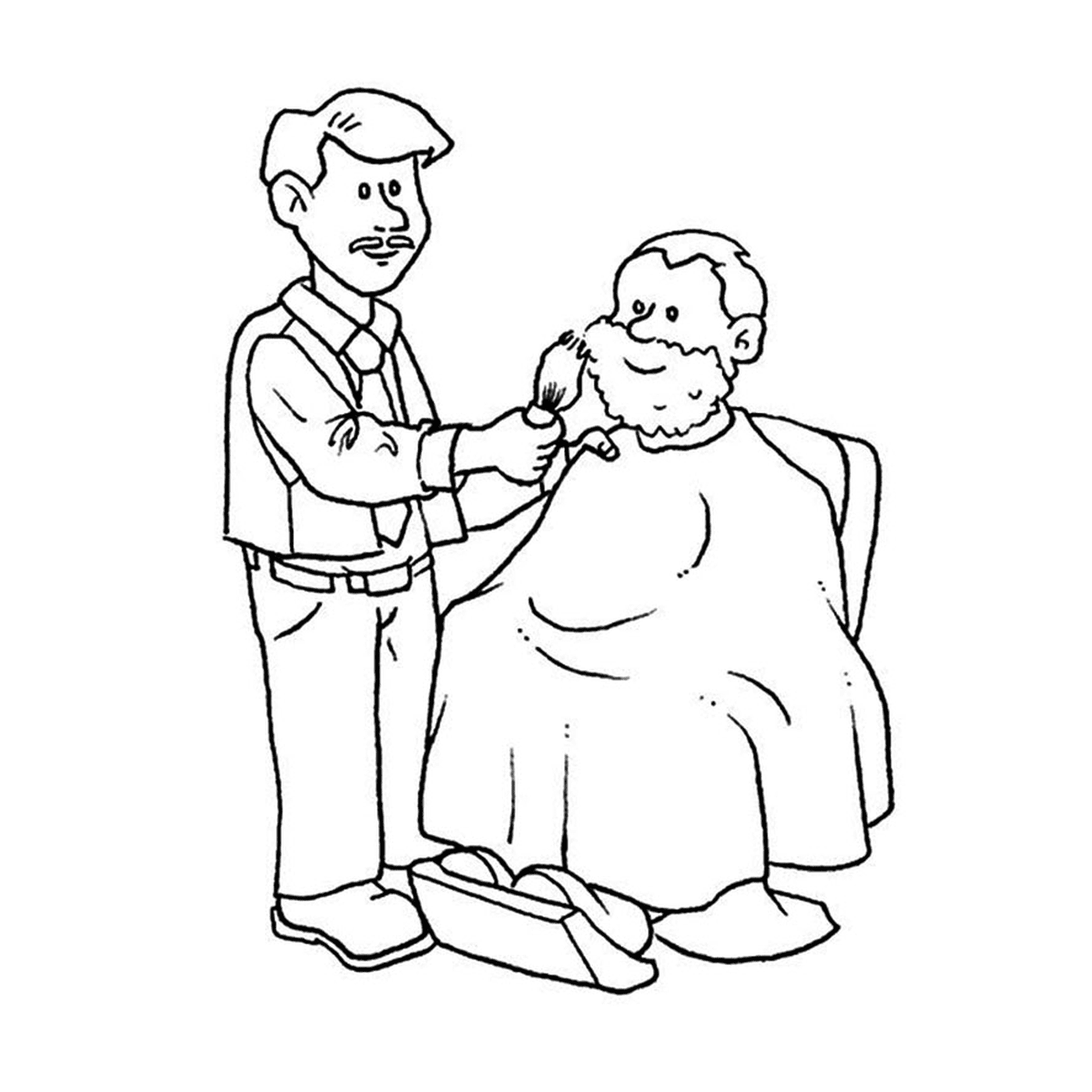  बार्बीर एक पुराने आदमी के साथ एक नाई द्वारा अपने बाल काट हो रही है 