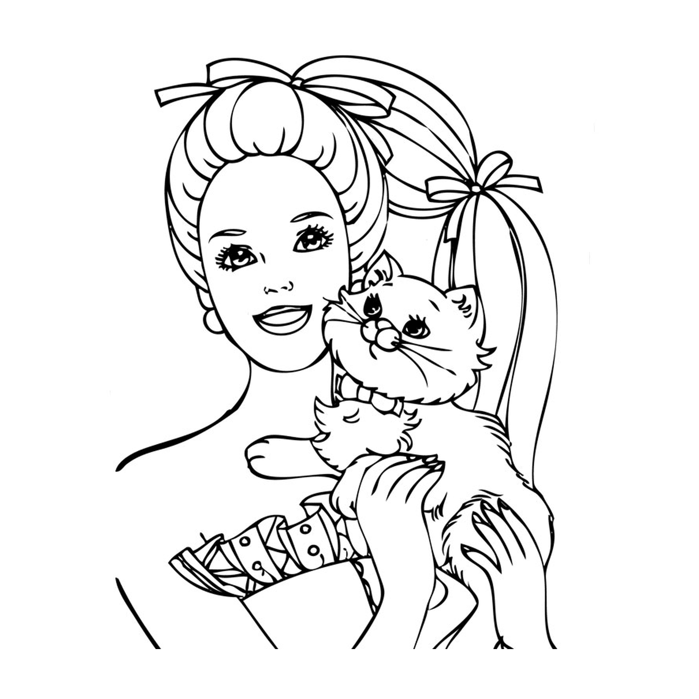  Mosqueteiro Barbie com uma mulher segurando um gato 